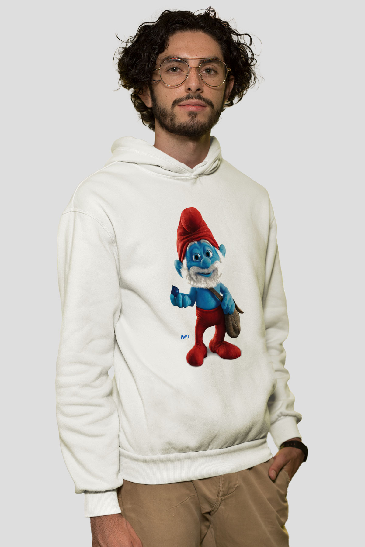 The Smurfs Şirinler Beyaz Unisex Kapşonlu Sweatshirt