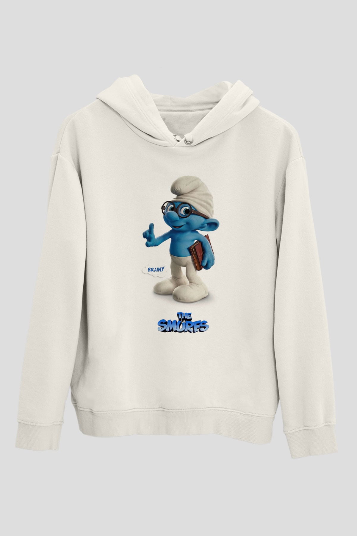 The Smurfs Şirinler Beyaz Unisex Kapşonlu Sweatshirt