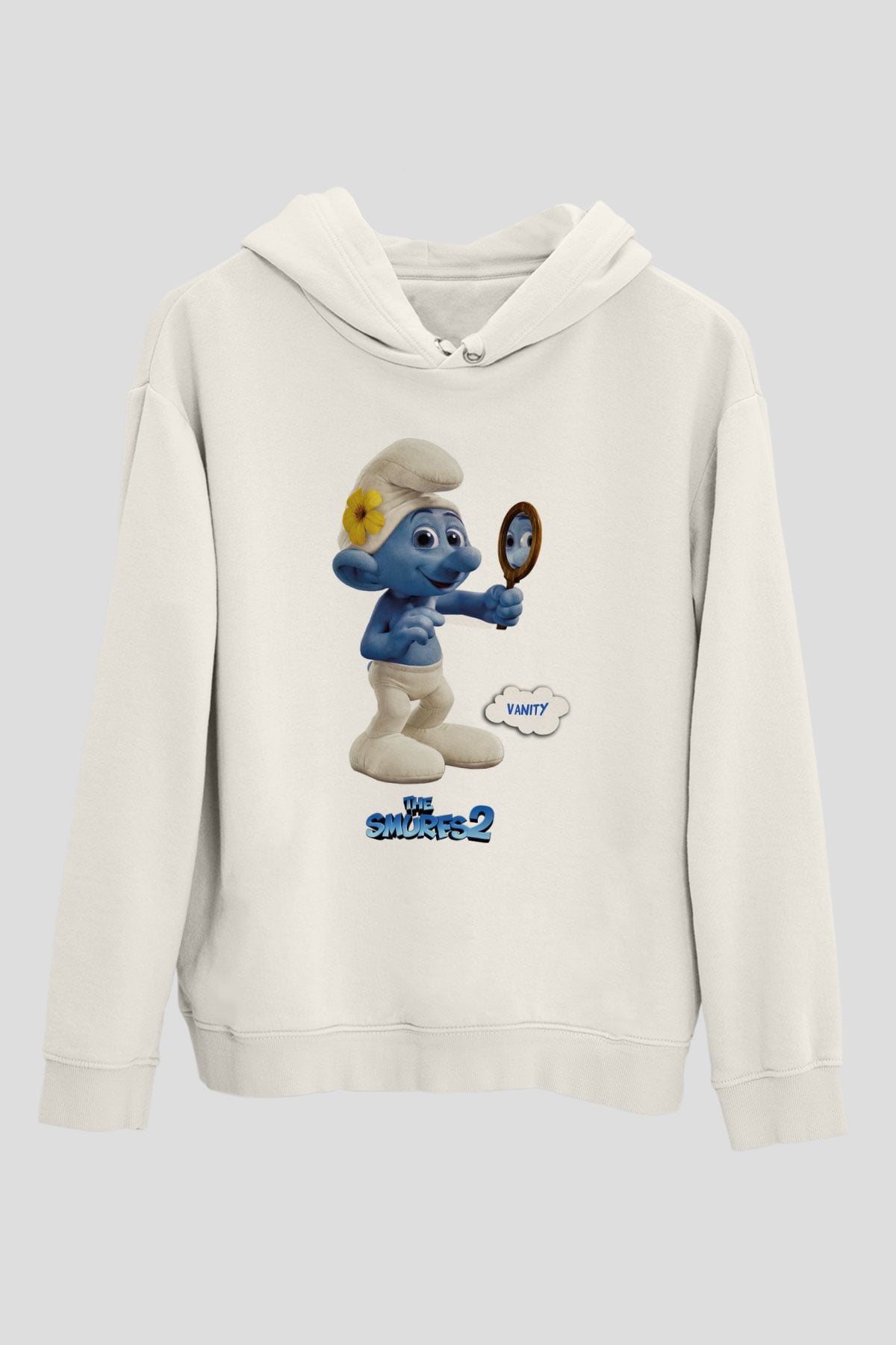 The Smurfs Şirinler Beyaz Unisex Kapşonlu Sweatshirt