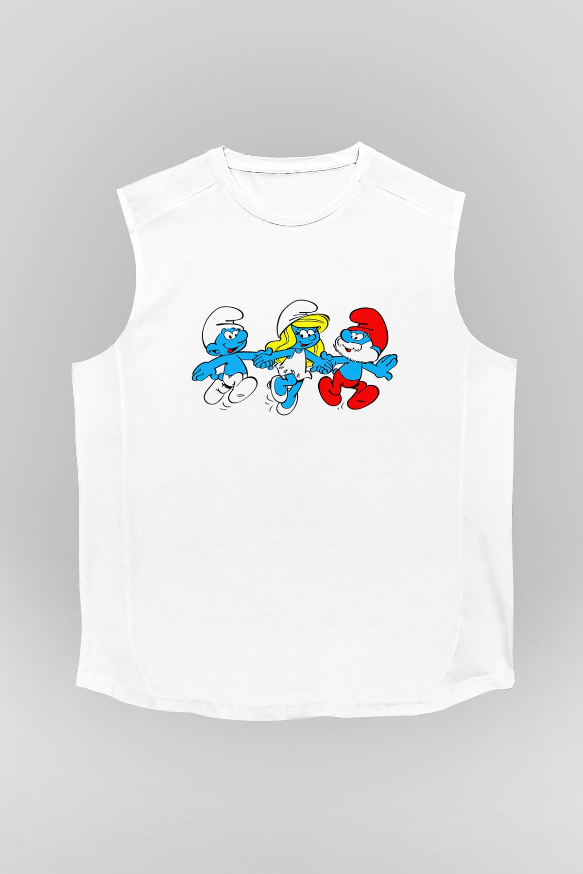 The Smurfs Şirinler Beyaz Unisex  Kolsuz Tişört