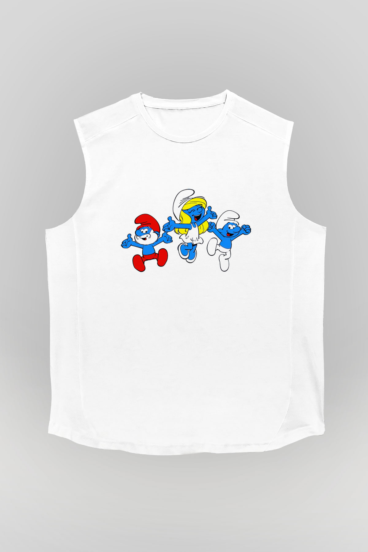 The Smurfs Şirinler Beyaz Unisex  Kolsuz Tişört