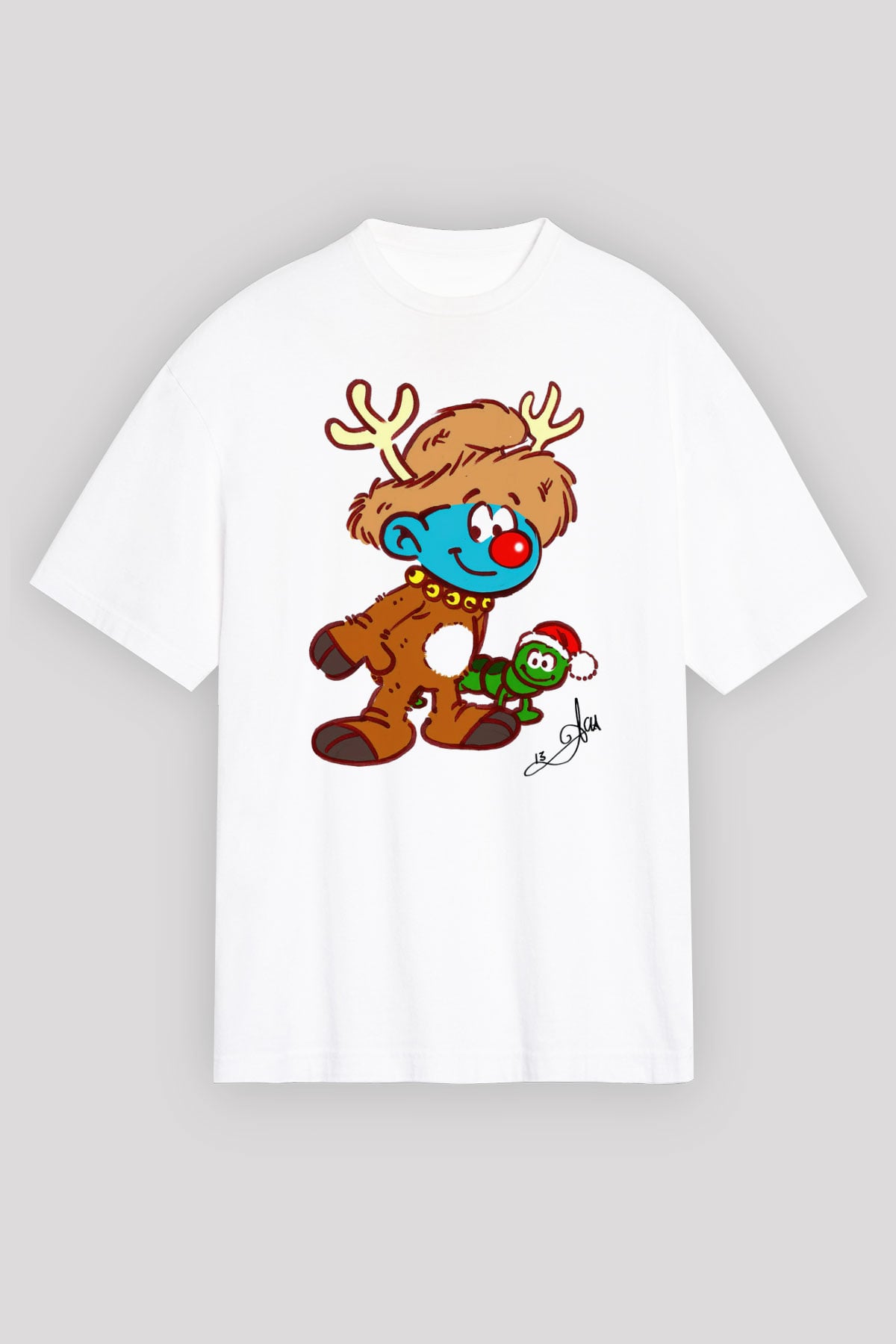 The Smurfs Şirinler Beyaz Unisex Oversize Tişört