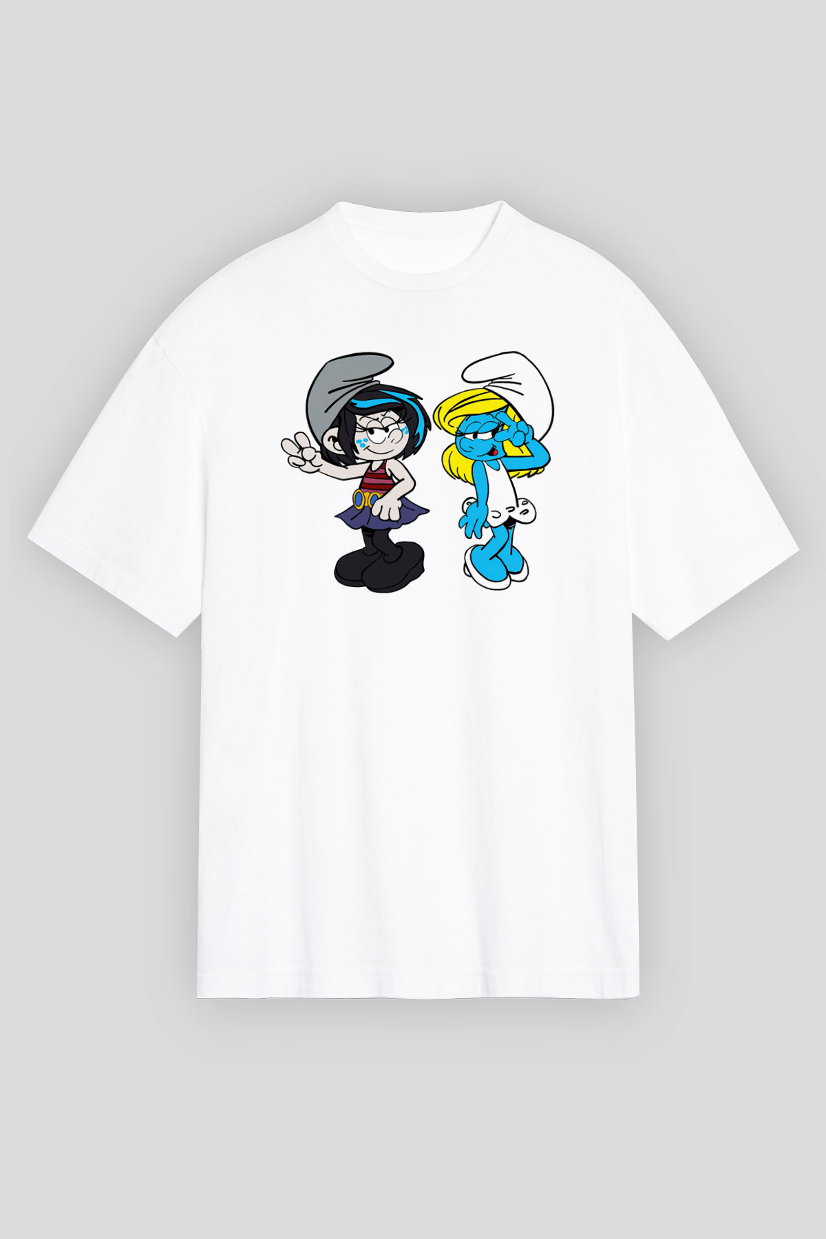 The Smurfs Şirinler Beyaz Unisex Oversize Tişört
