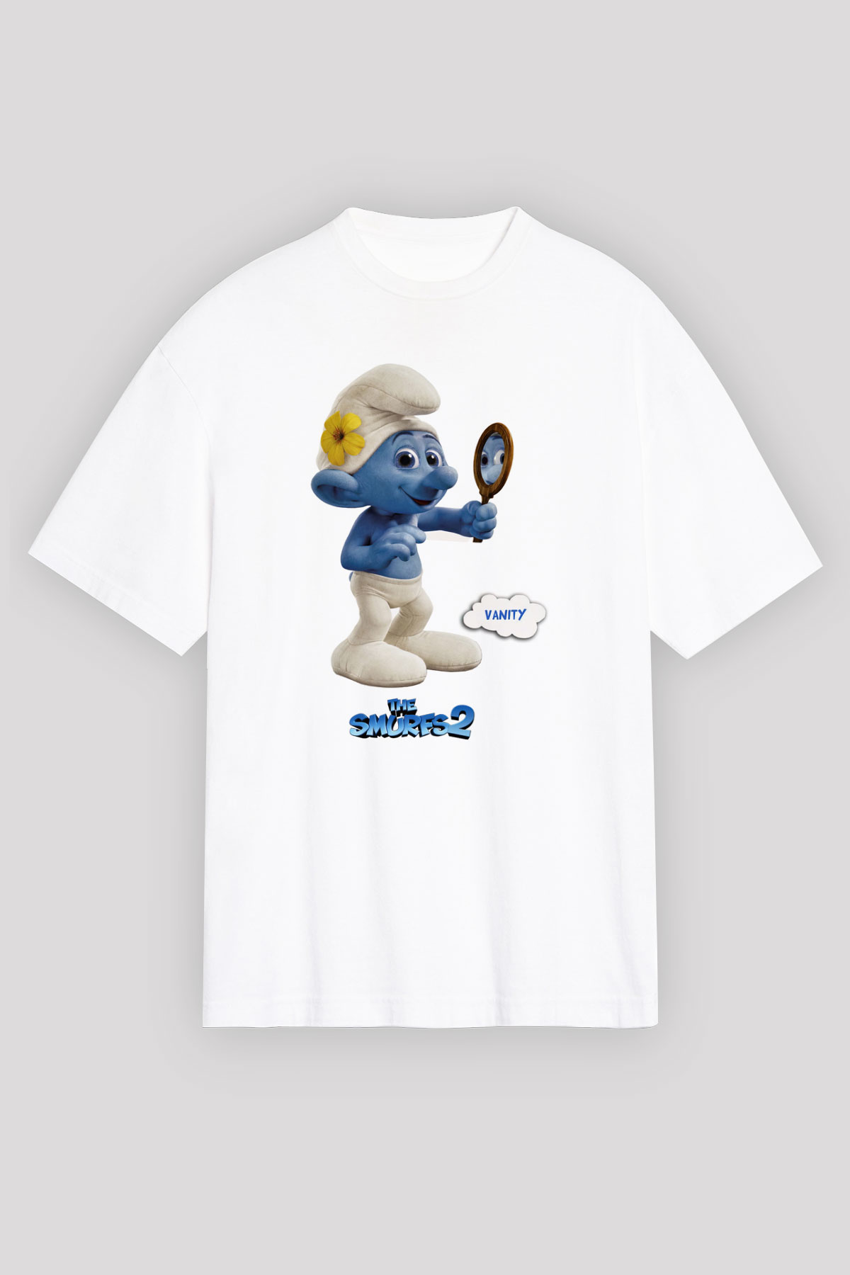 The Smurfs Şirinler Beyaz Unisex Oversize Tişört