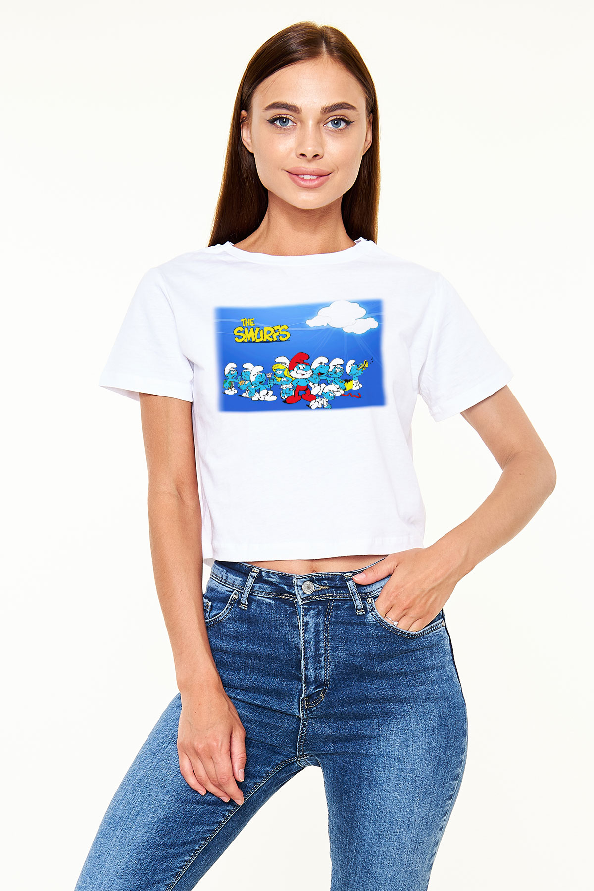 The Smurfs Şirinler Beyaz Unisex Oversize Tişört
