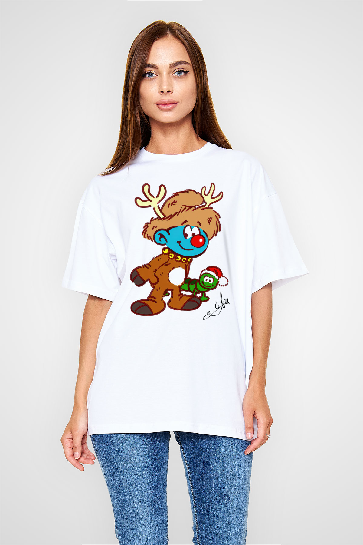 The Smurfs Şirinler Beyaz Unisex Oversize Tişört