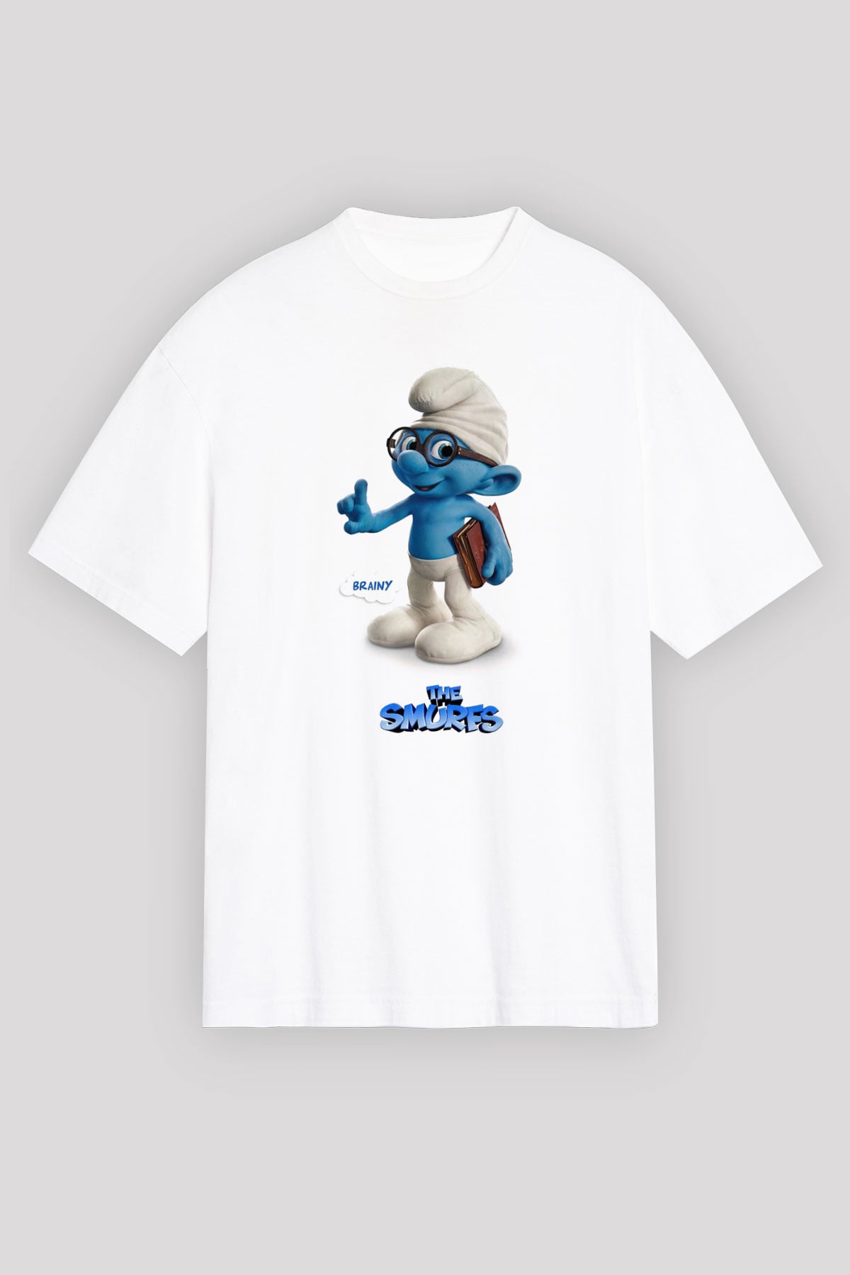 The Smurfs Şirinler Beyaz Unisex Oversize Tişört