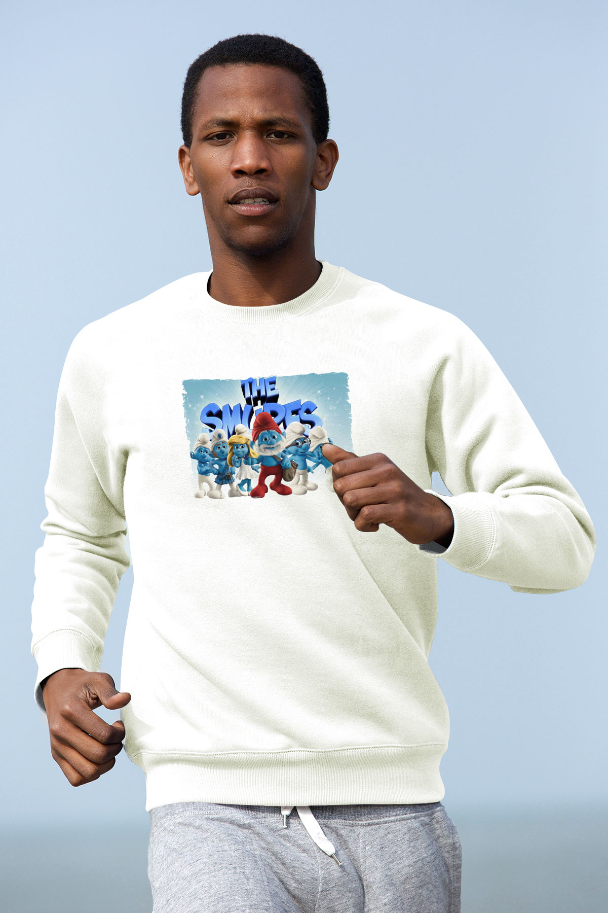 The Smurfs Şirinler Beyaz Unisex  Sweatshirt