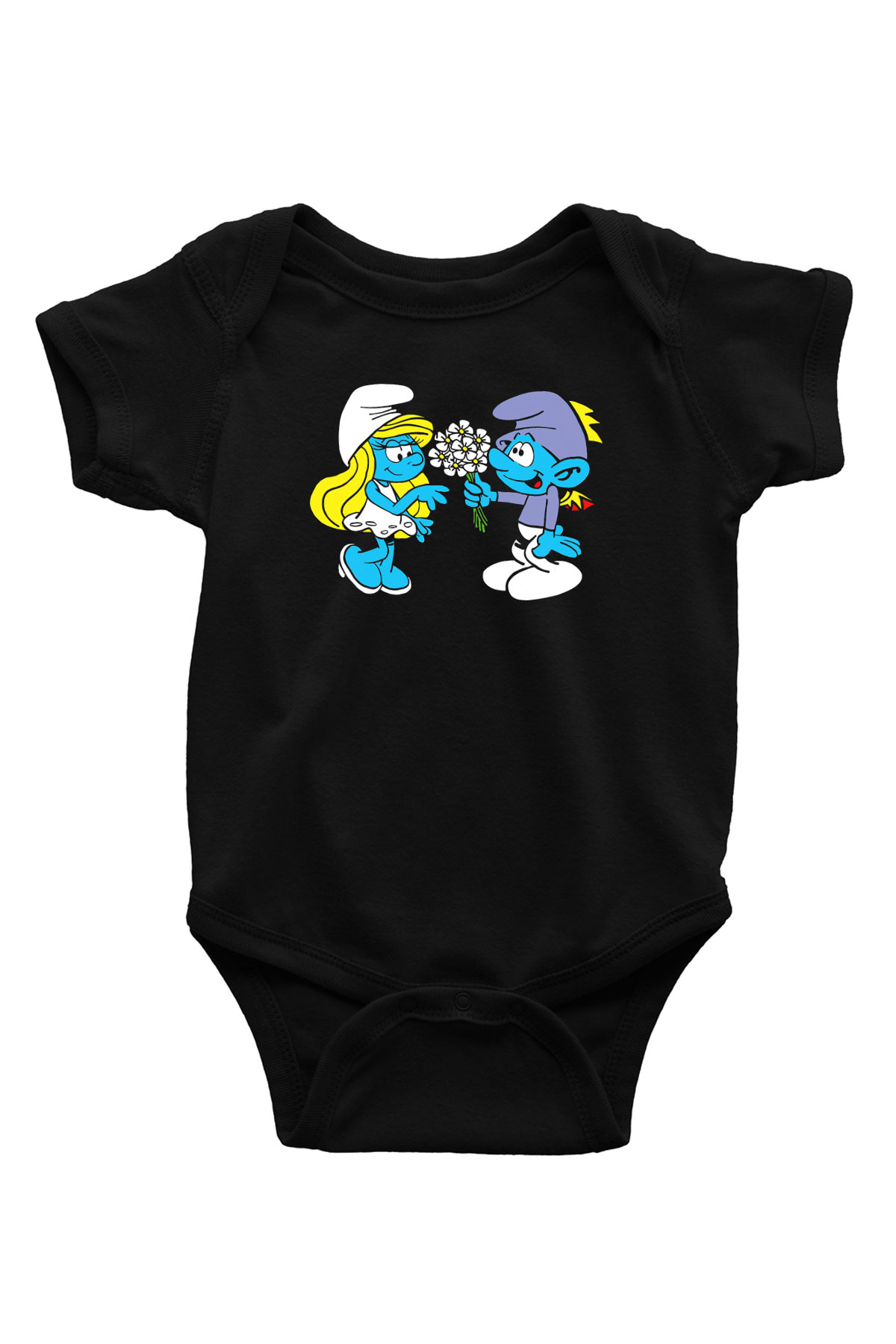The Smurfs Şirinler Siyah Bebek Body - Zıbın