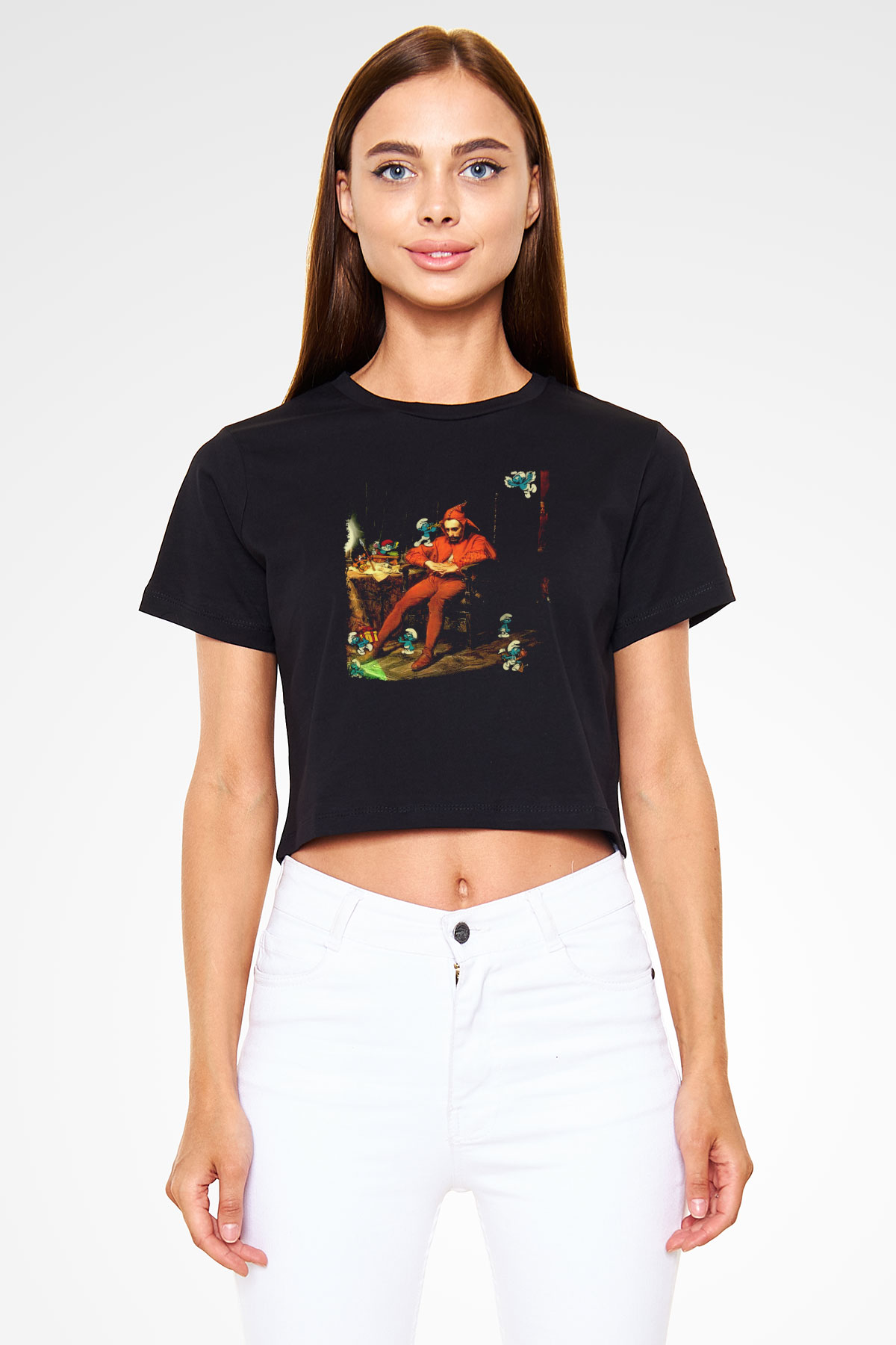 The Smurfs Şirinler Siyah   Crop Top Tişört