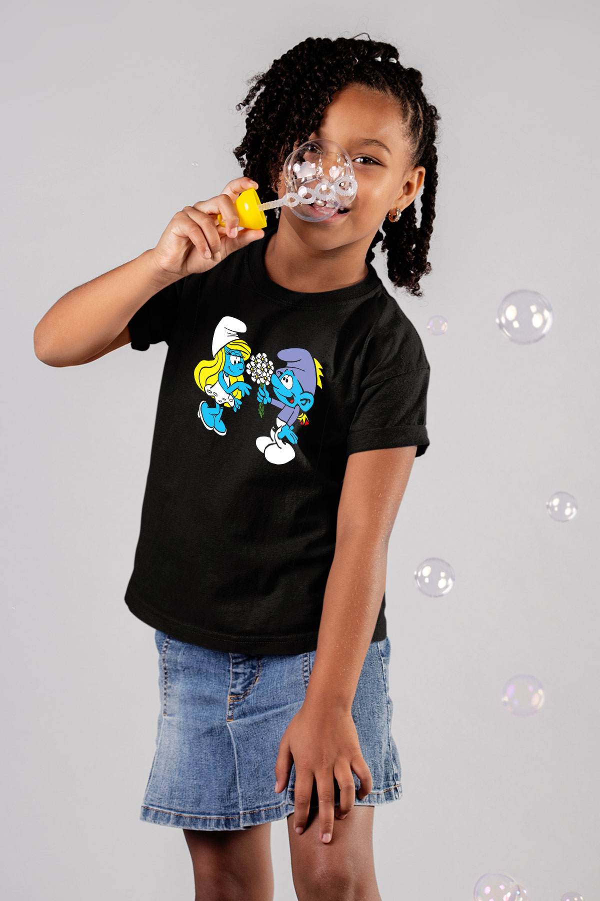 The Smurfs Şirinler Siyah Unisex  Çocuk Tişört