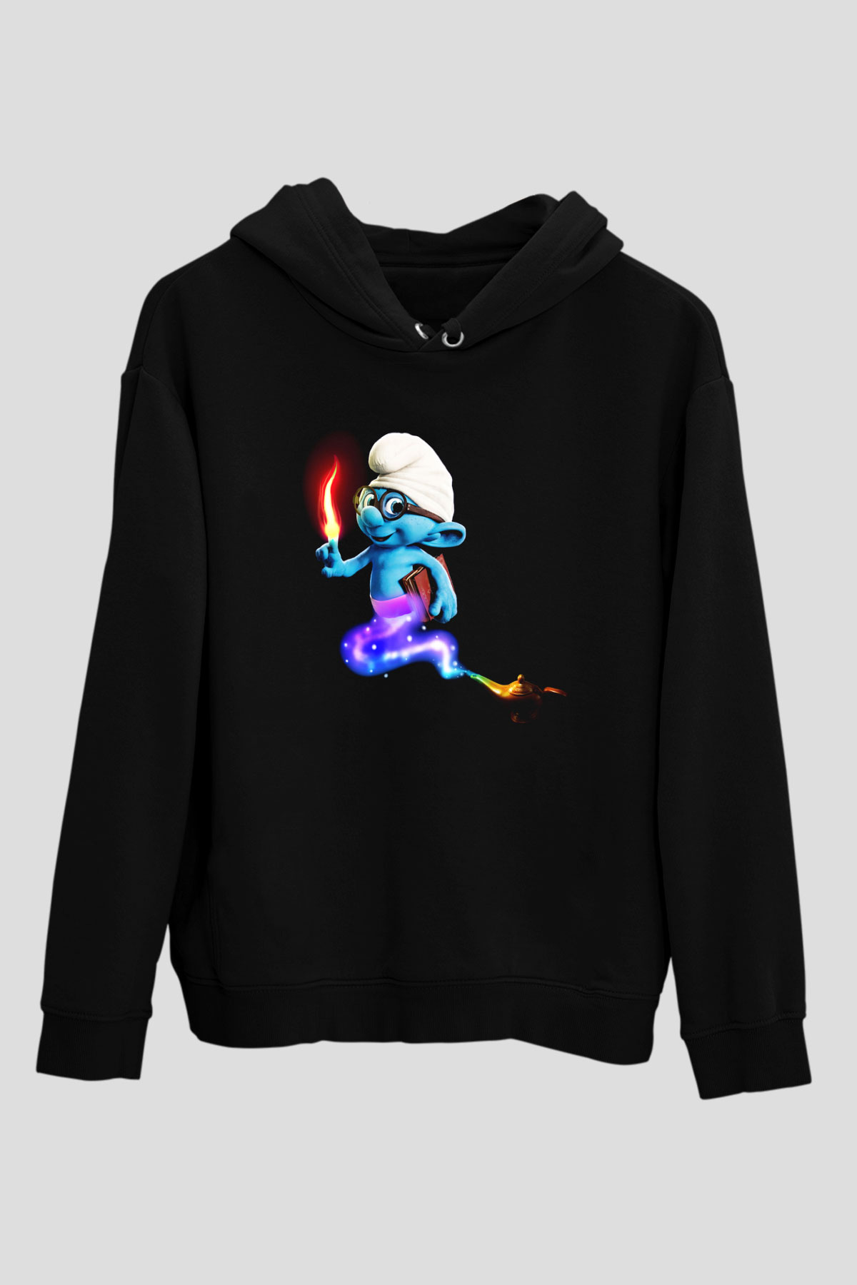 The Smurfs Şirinler Siyah Unisex Kapüşonlu Sweatshirt