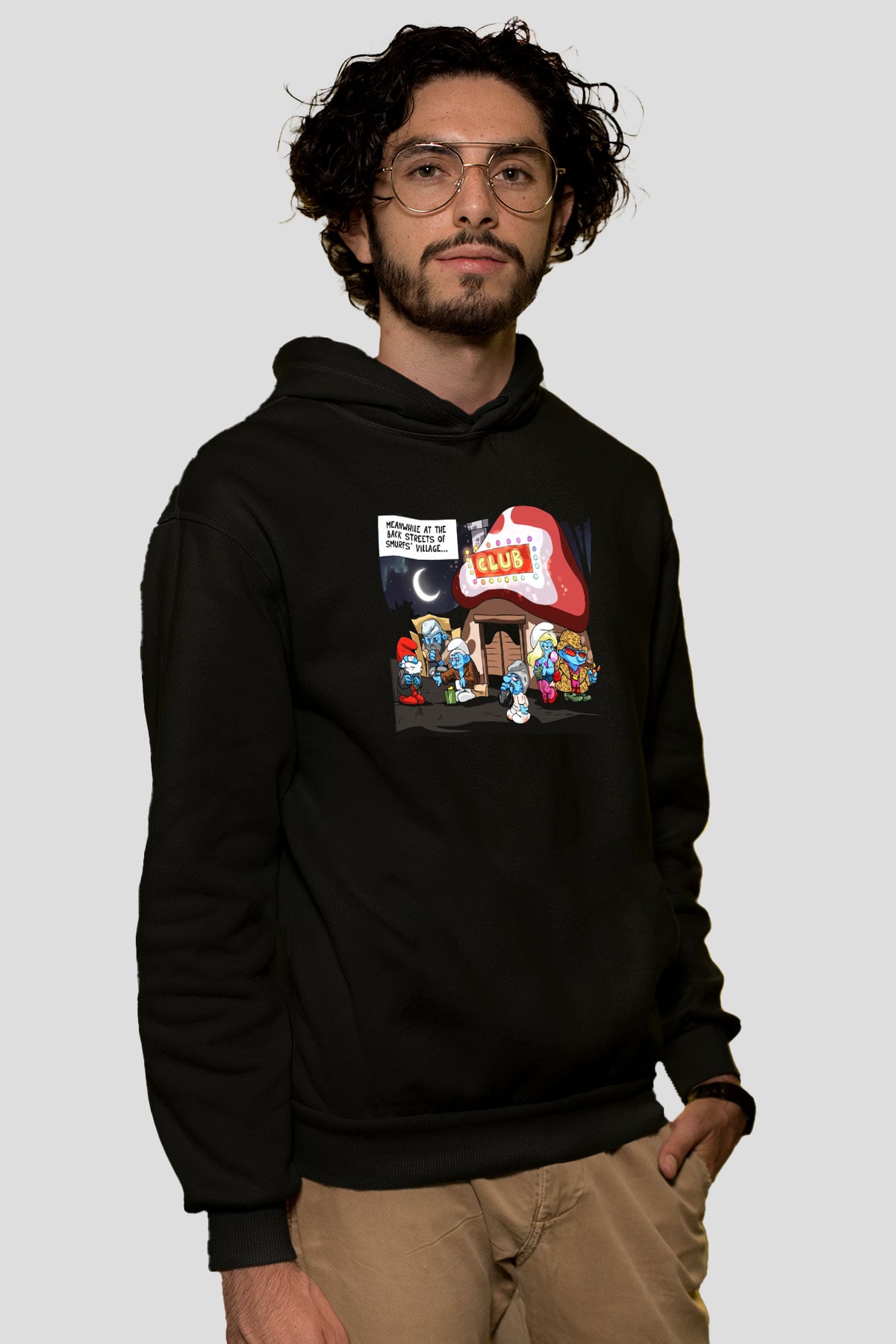 The Smurfs Şirinler Siyah Unisex Kapüşonlu Sweatshirt
