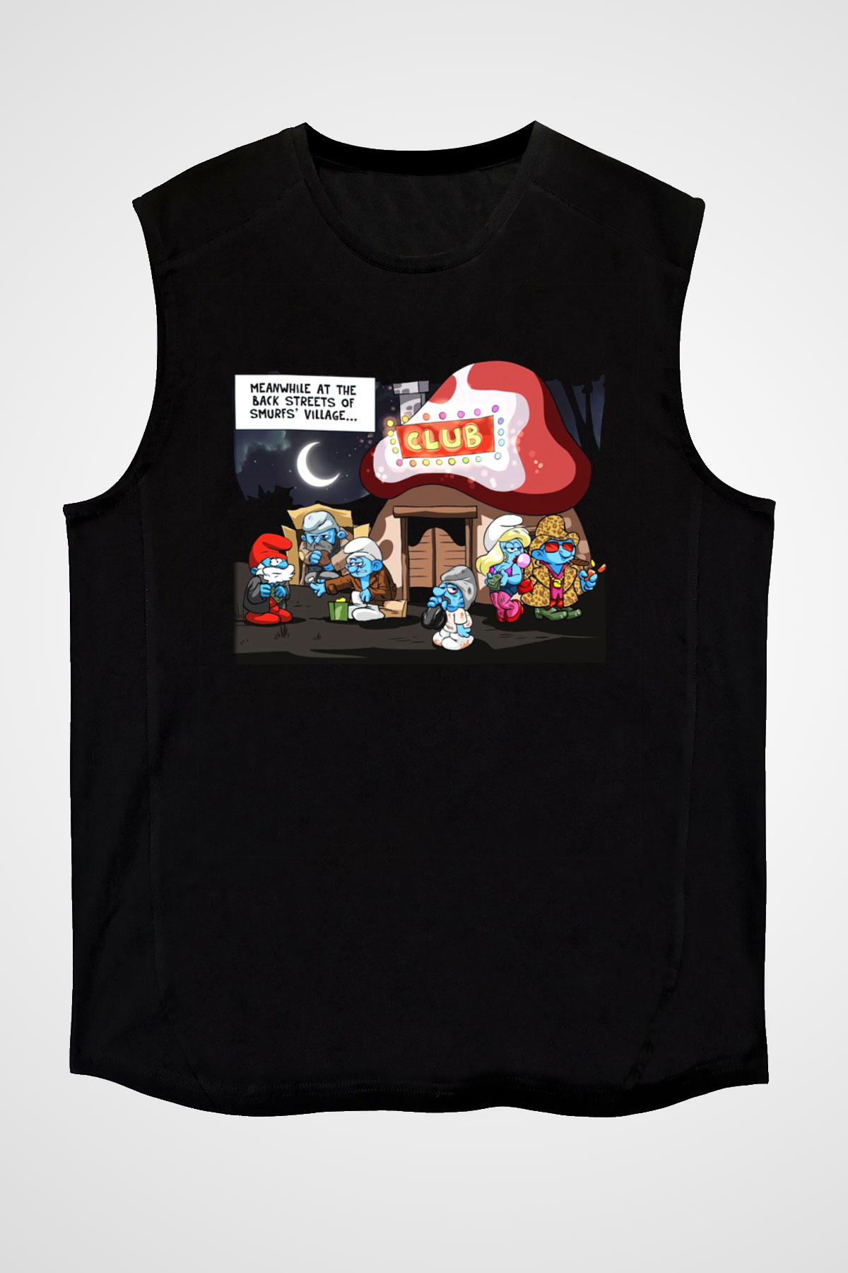 The Smurfs Şirinler Siyah Unisex Kolsuz Tişört