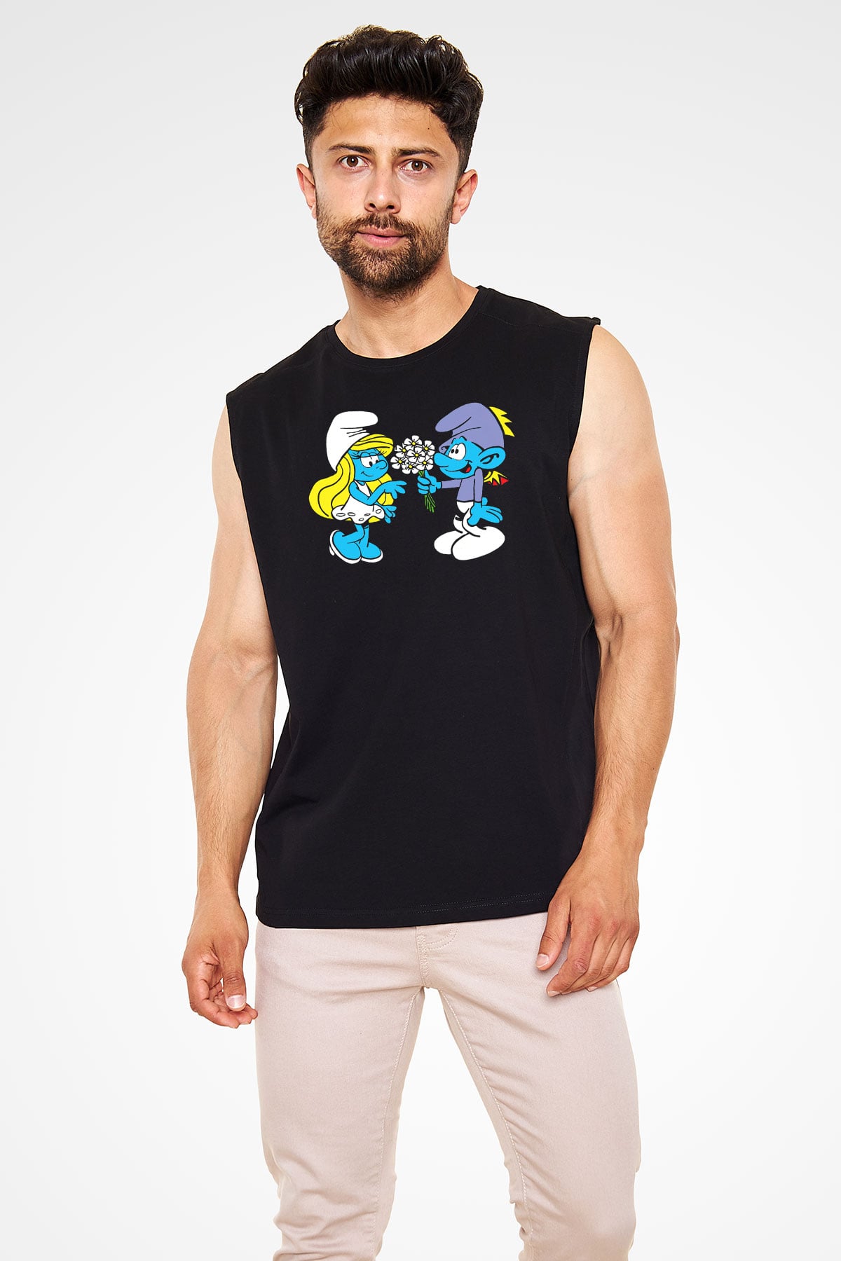 The Smurfs Şirinler Siyah Unisex  Kolsuz Tişört
