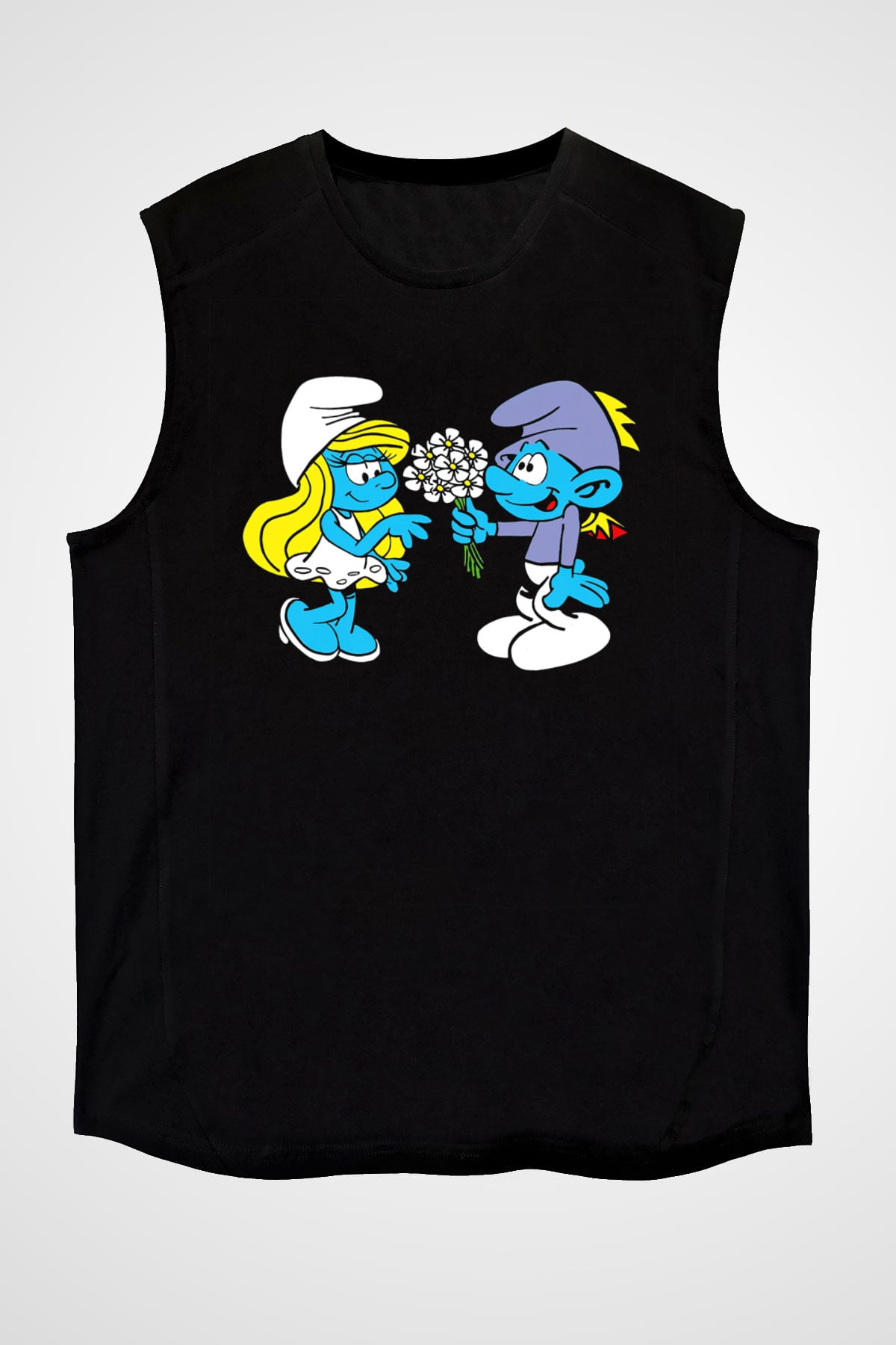 The Smurfs Şirinler Siyah Unisex  Kolsuz Tişört