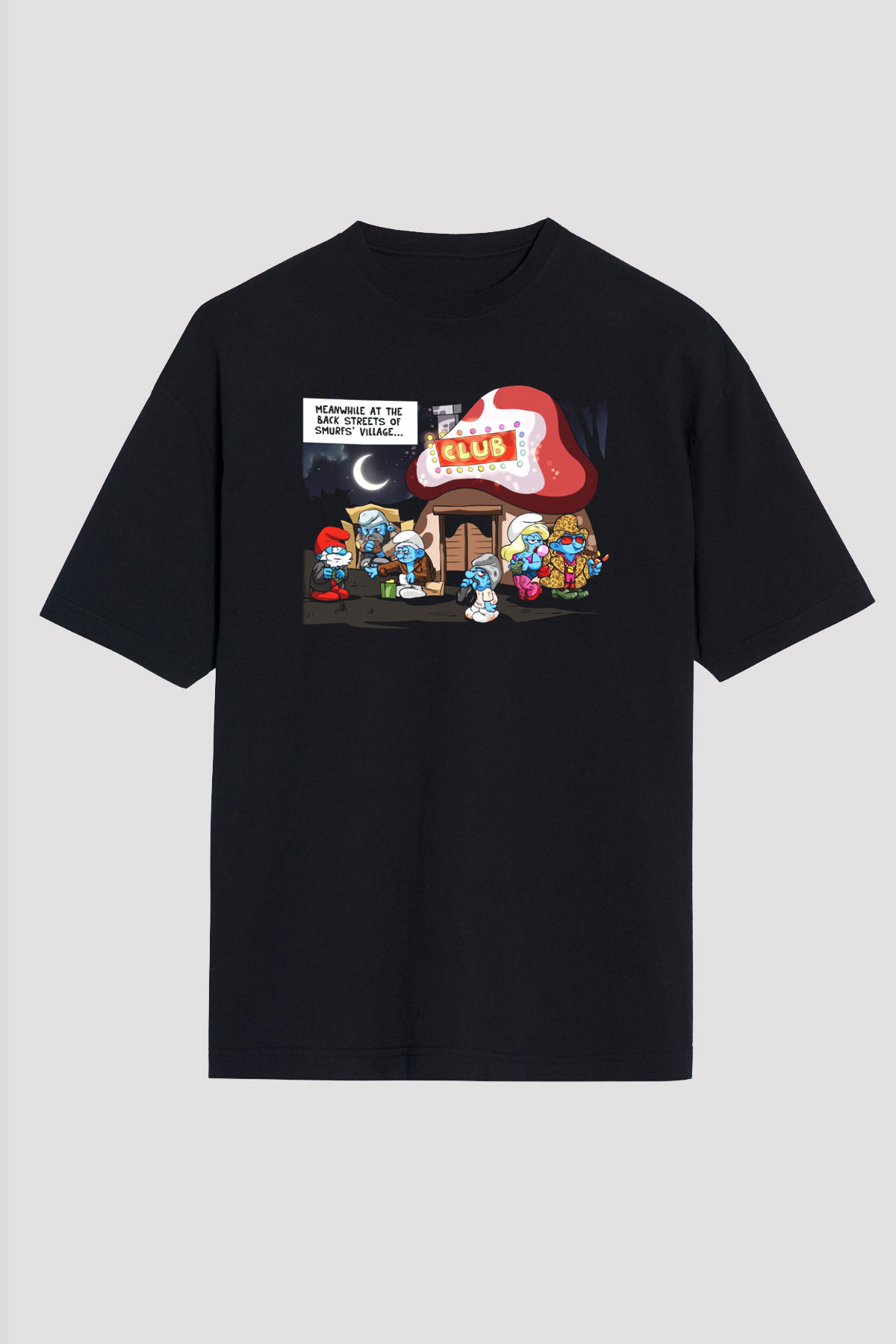 The Smurfs Şirinler Siyah Unisex Oversize Tişört