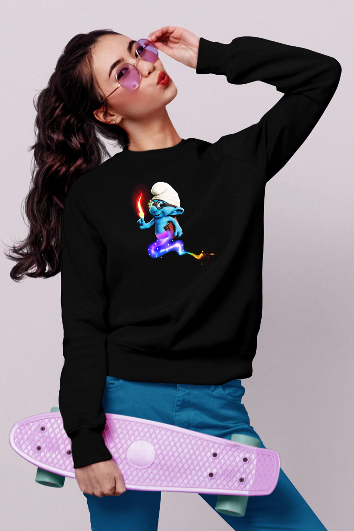 The Smurfs Şirinler Siyah Unisex Sweatshirt