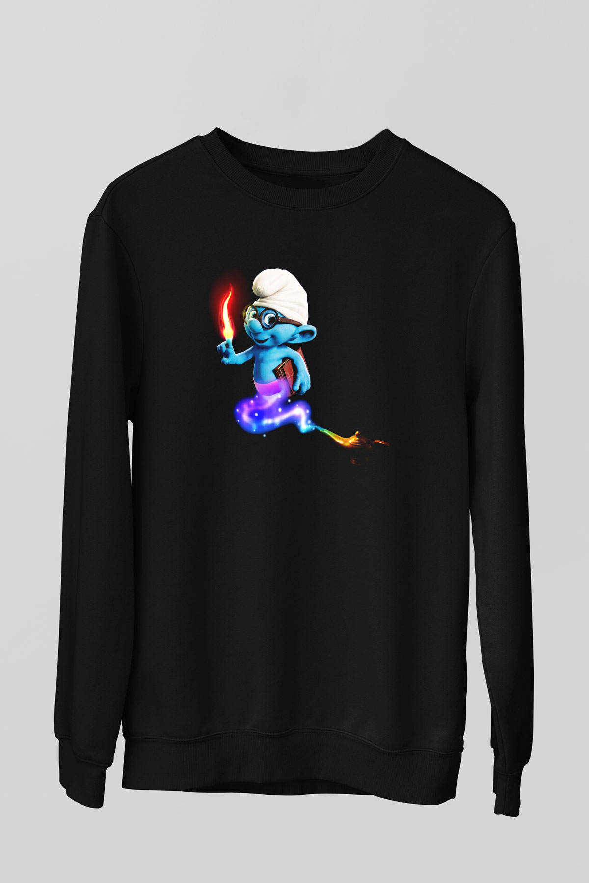 The Smurfs Şirinler Siyah Unisex Sweatshirt