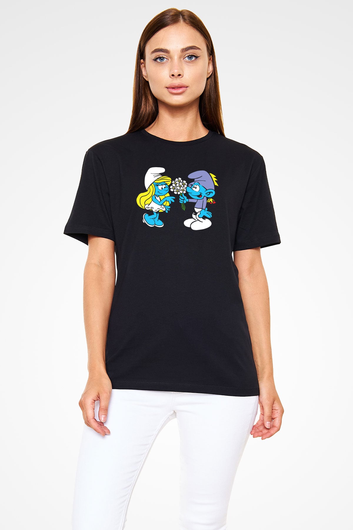 The Smurfs Şirinler Siyah Unisex Tişört