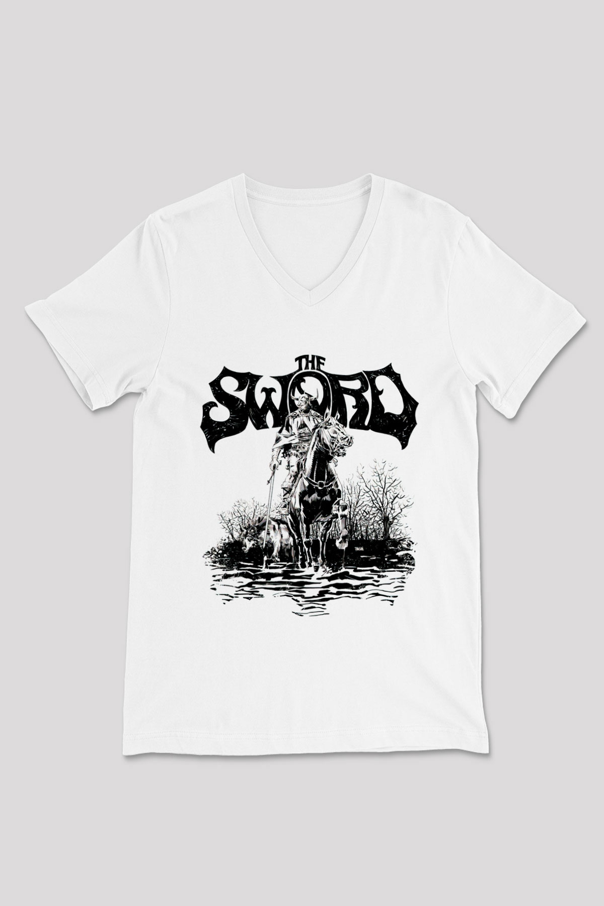 The Sword Beyaz Unisex V Yaka Tişört T-Shirt