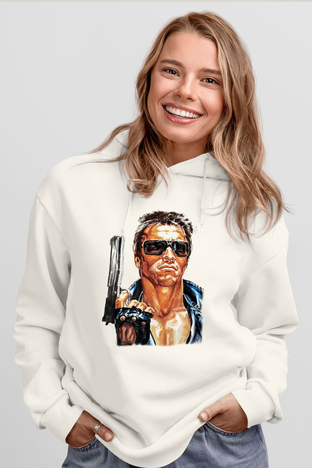The Terminator Beyaz Unisex Hoodie