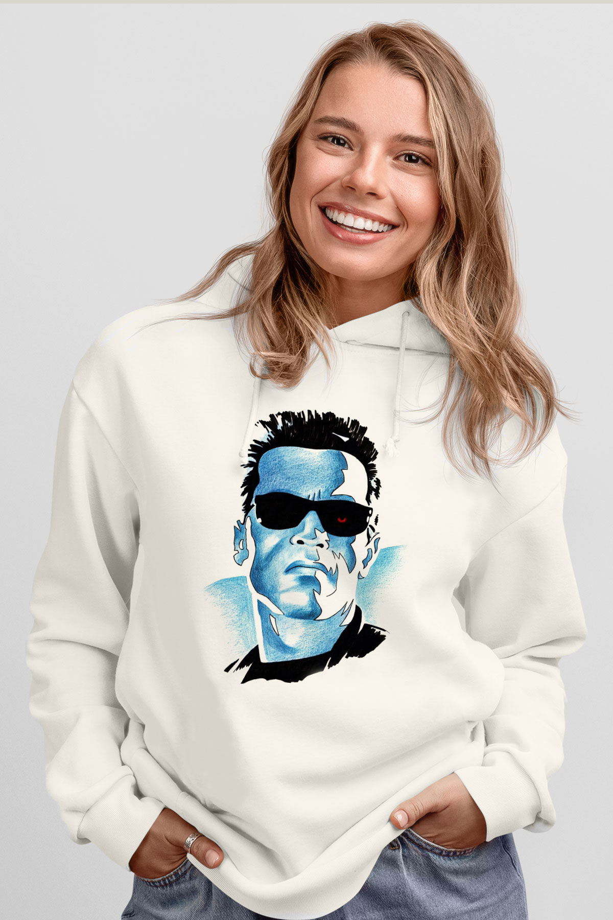 The Terminator Beyaz Unisex Hoodie
