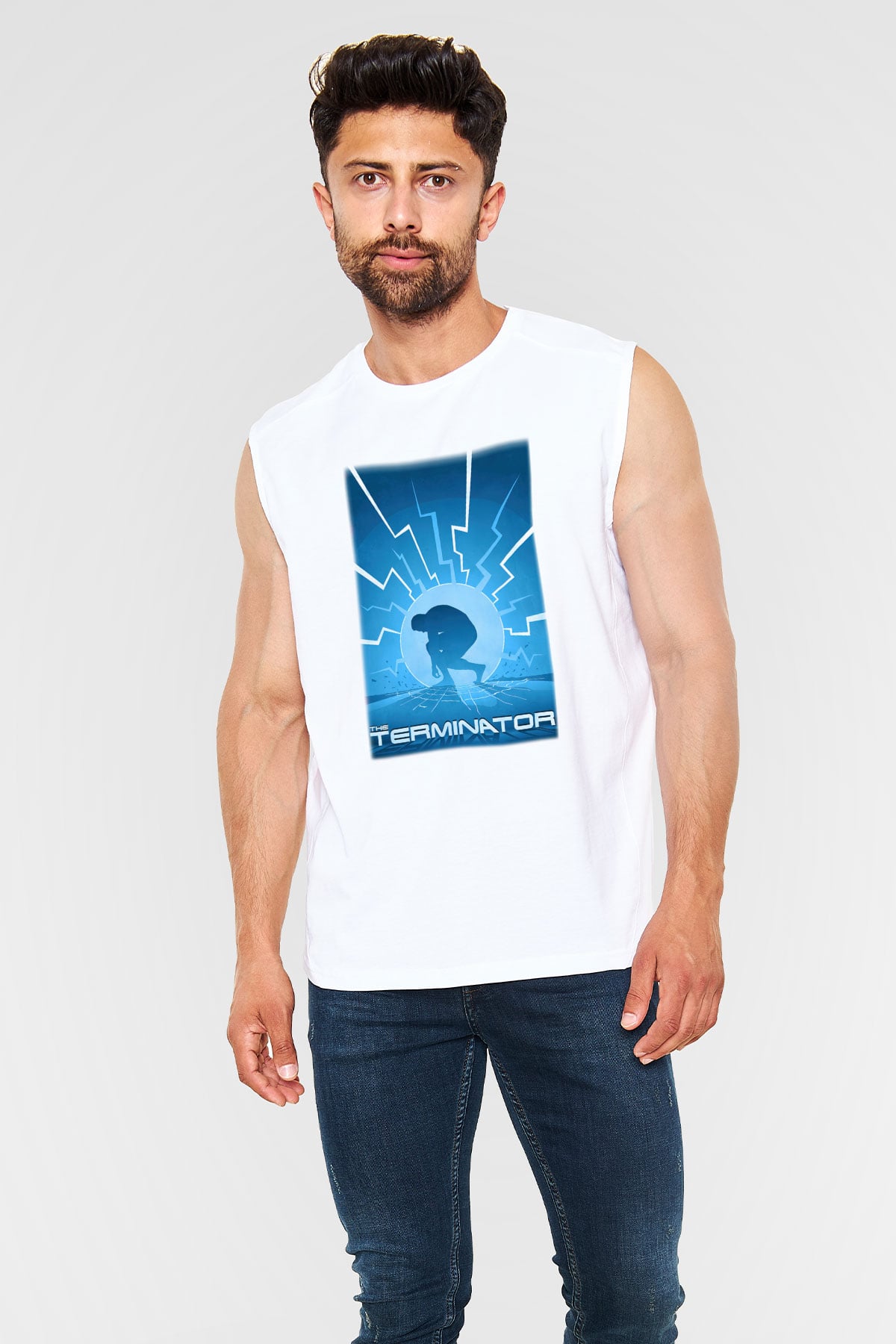 The Terminator Beyaz Unisex Kolsuz Tişört