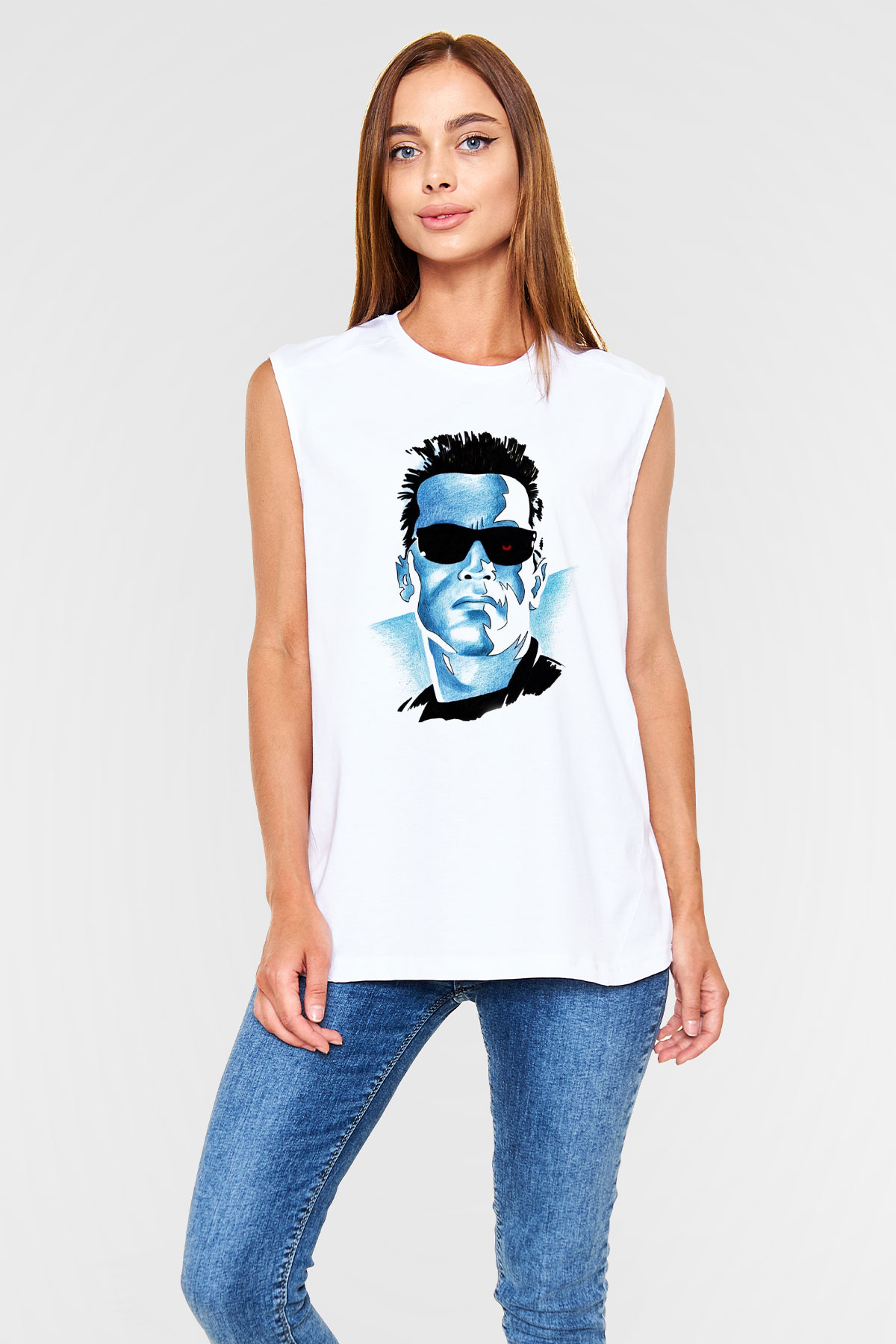 The Terminator Beyaz Unisex Kolsuz Tişört