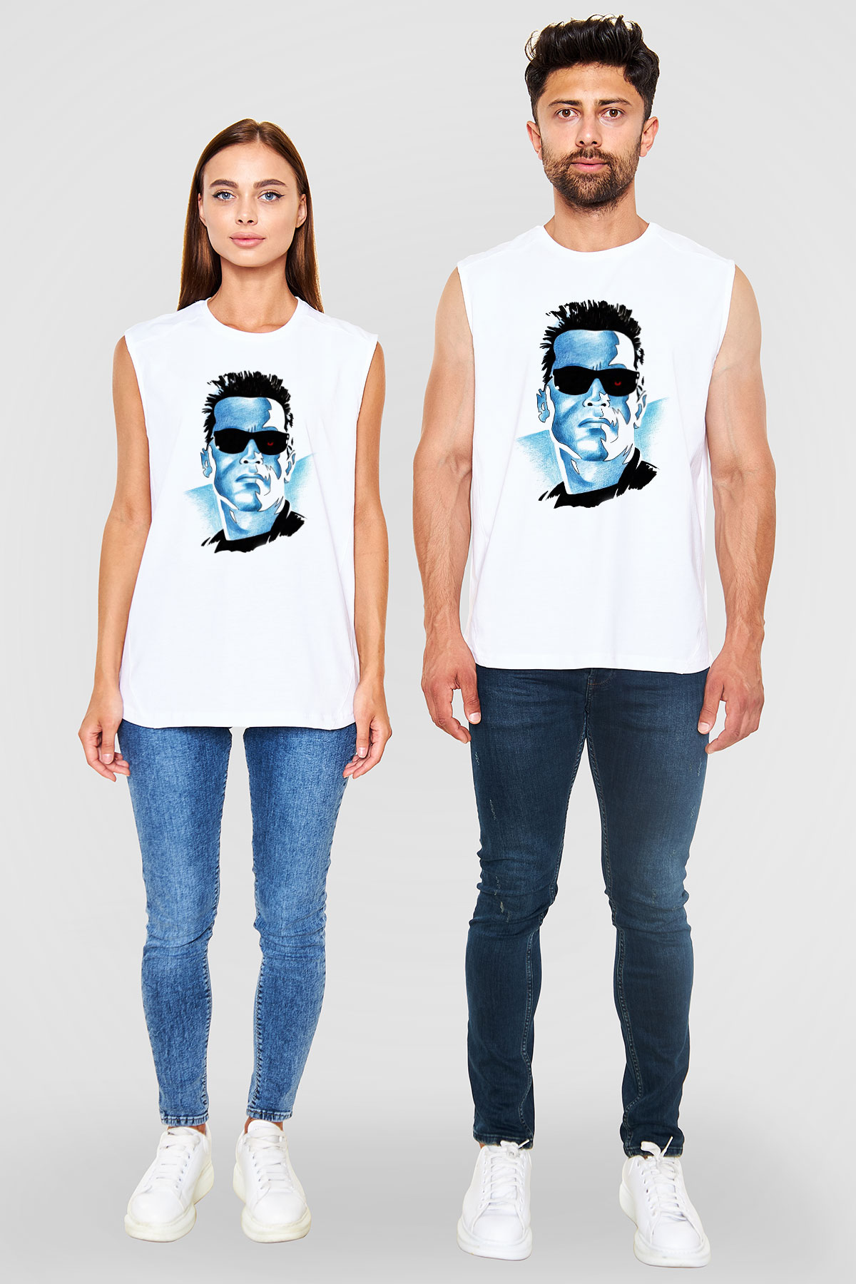 The Terminator Beyaz Unisex Kolsuz Tişört