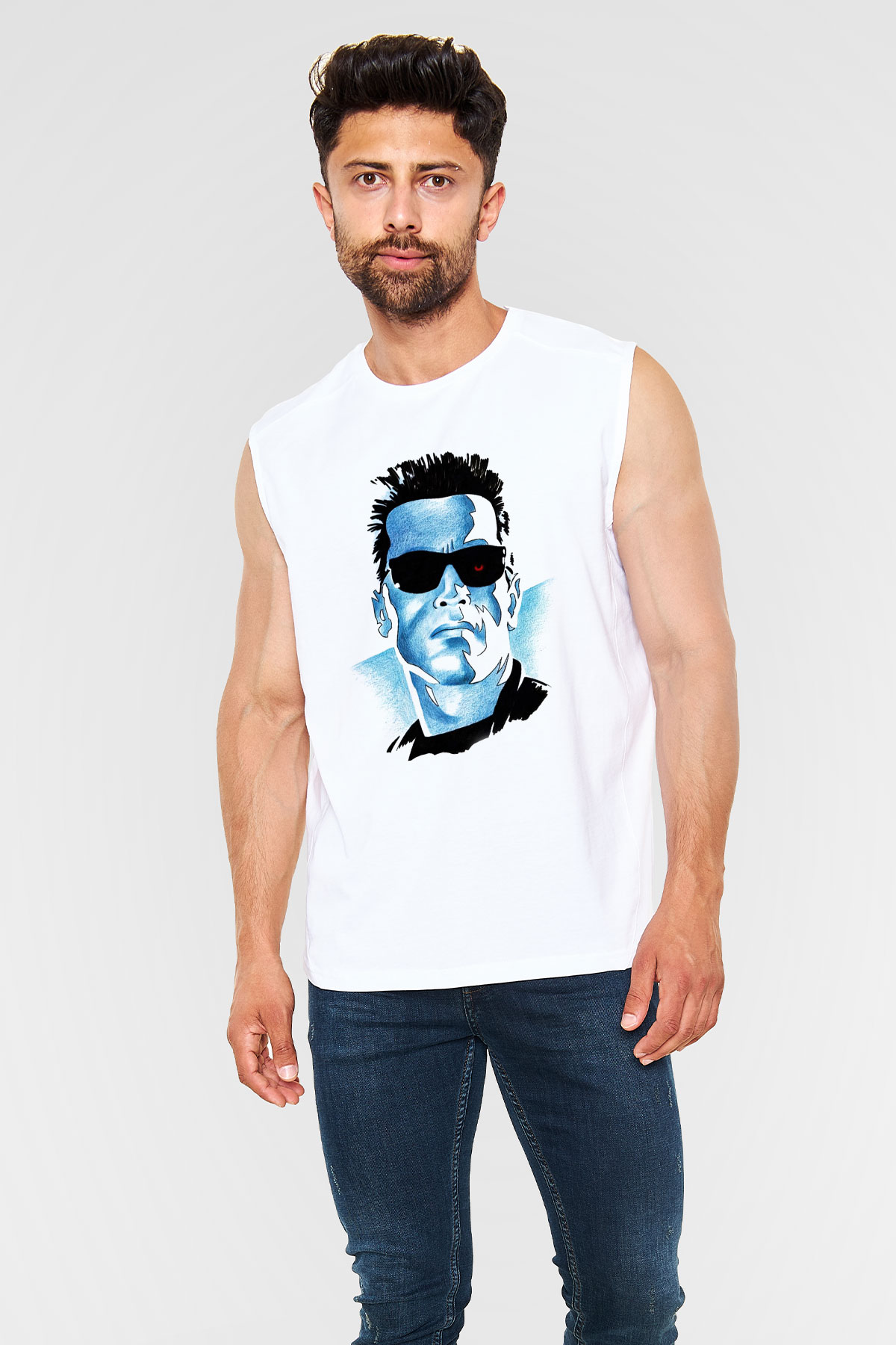 The Terminator Beyaz Unisex Kolsuz Tişört