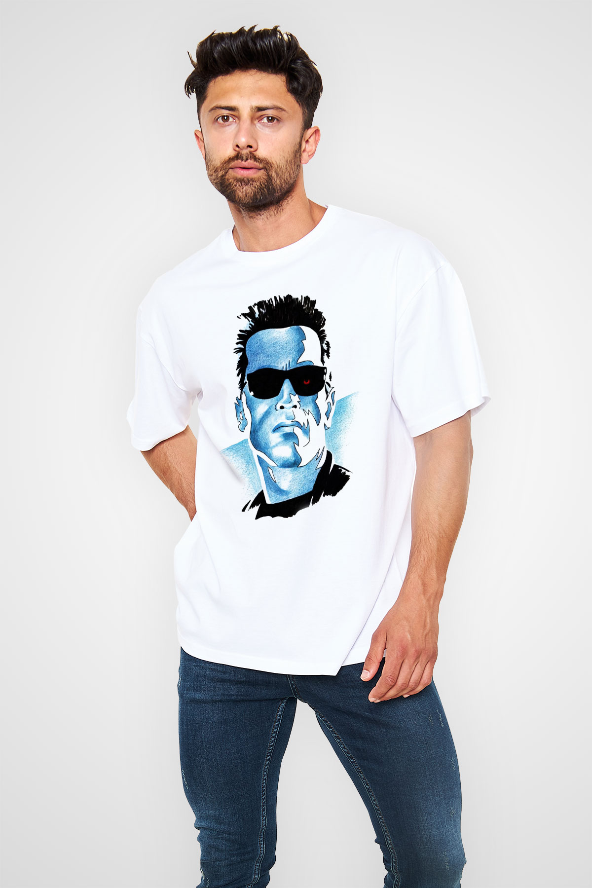 The Terminator Beyaz Unisex Oversize Tişört T-Shirt