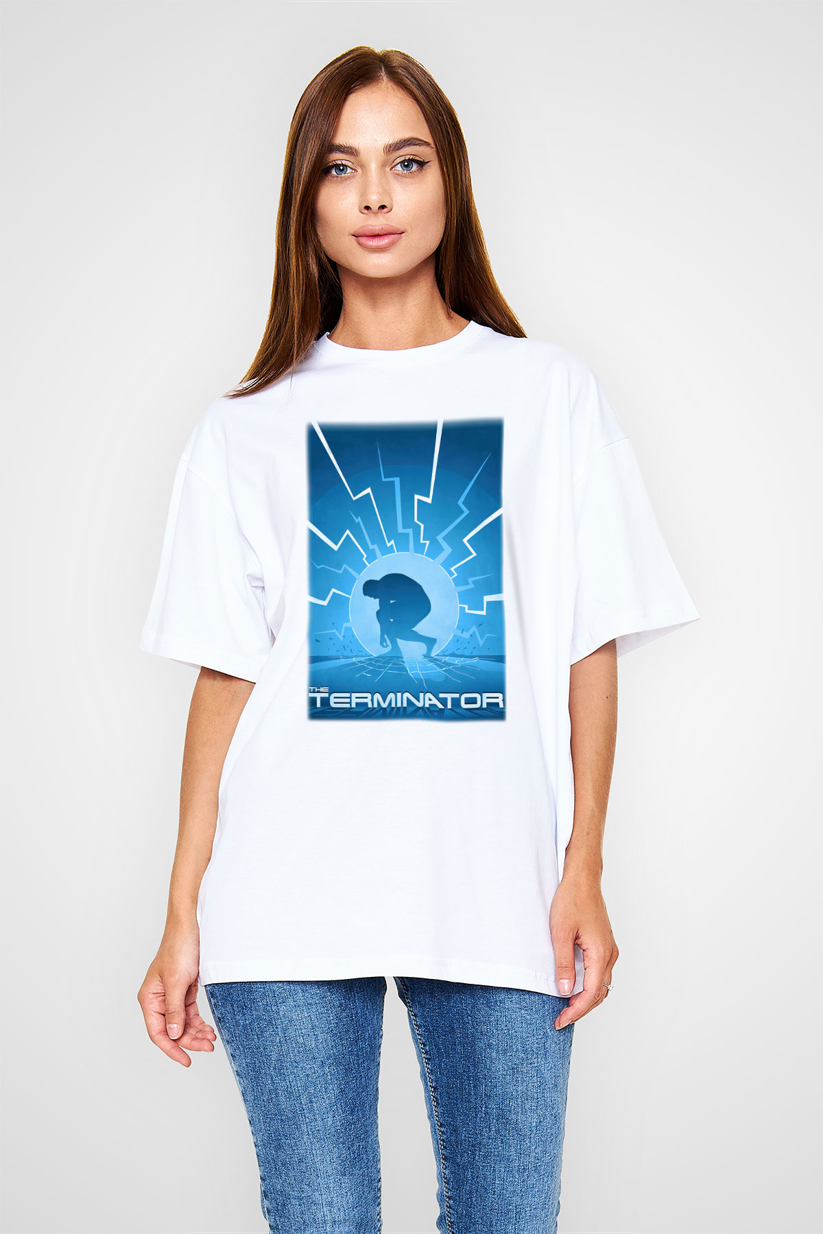 The Terminator Beyaz Unisex Oversize Tişört T-Shirt