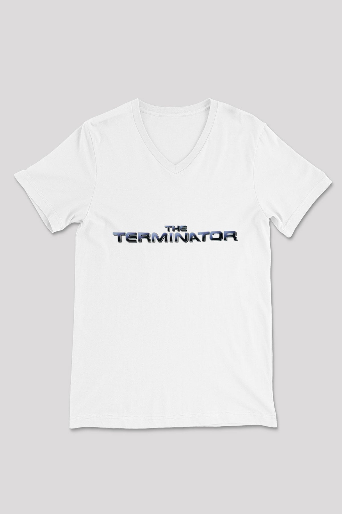 The Terminator Beyaz Unisex V Yaka Tişört T-Shirt