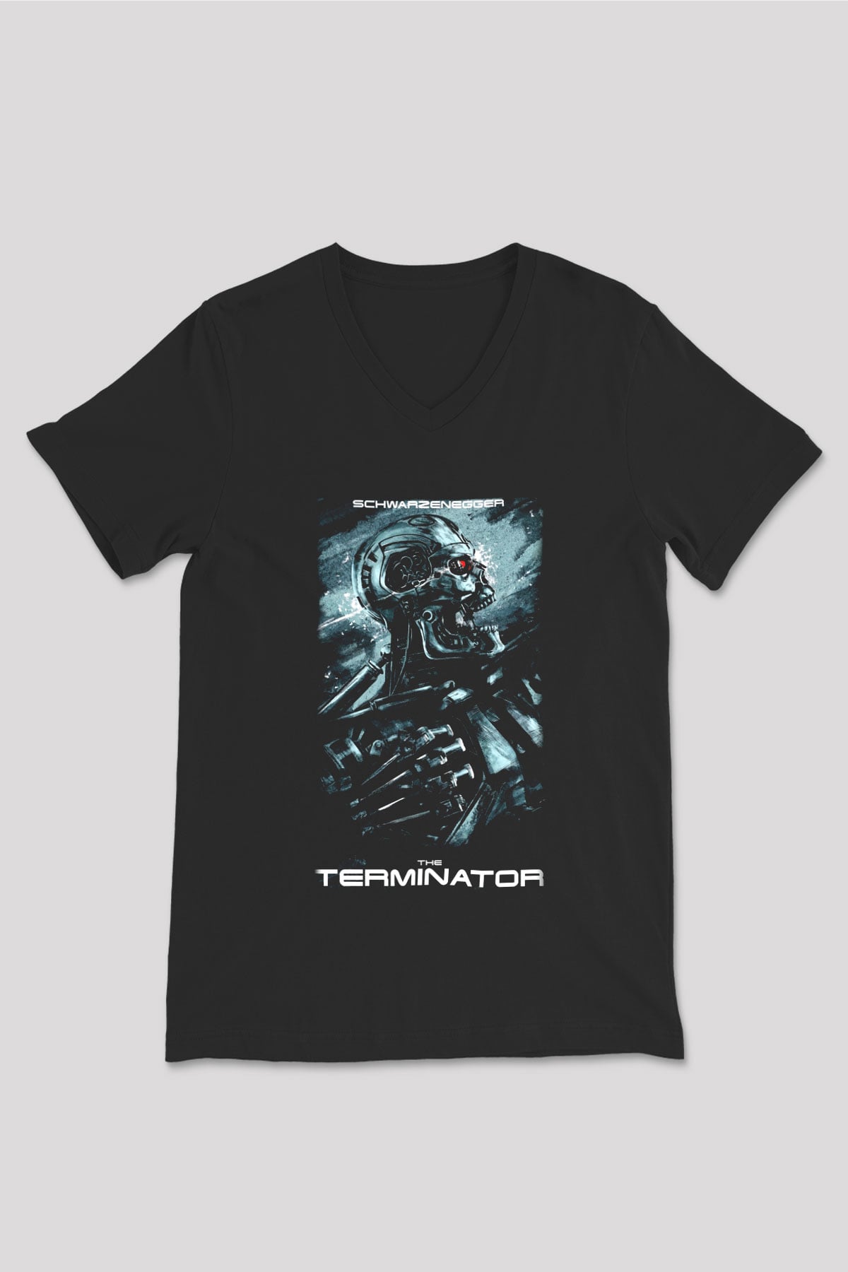 The Terminator Siyah Unisex V Yaka Tişört T-Shirt