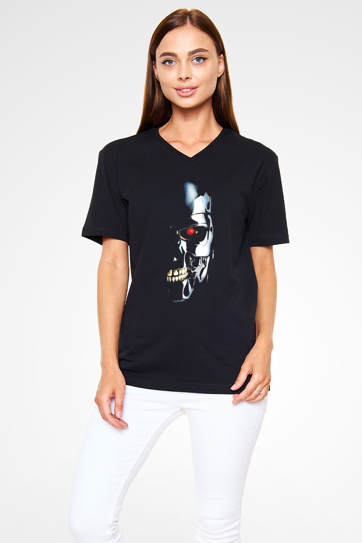 The Terminator Siyah Unisex V Yaka Tişört T-Shirt