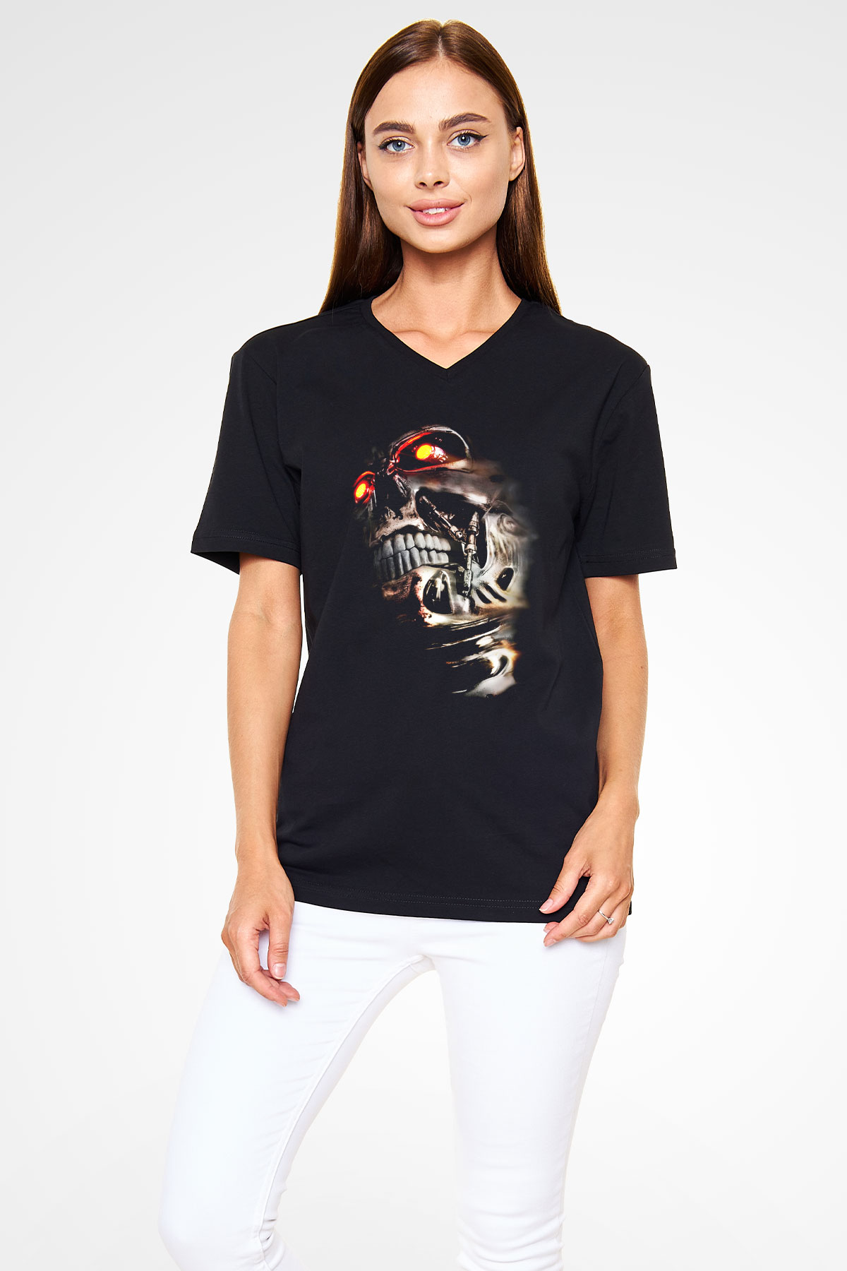 The Terminator Siyah Unisex V Yaka Tişört T-Shirt