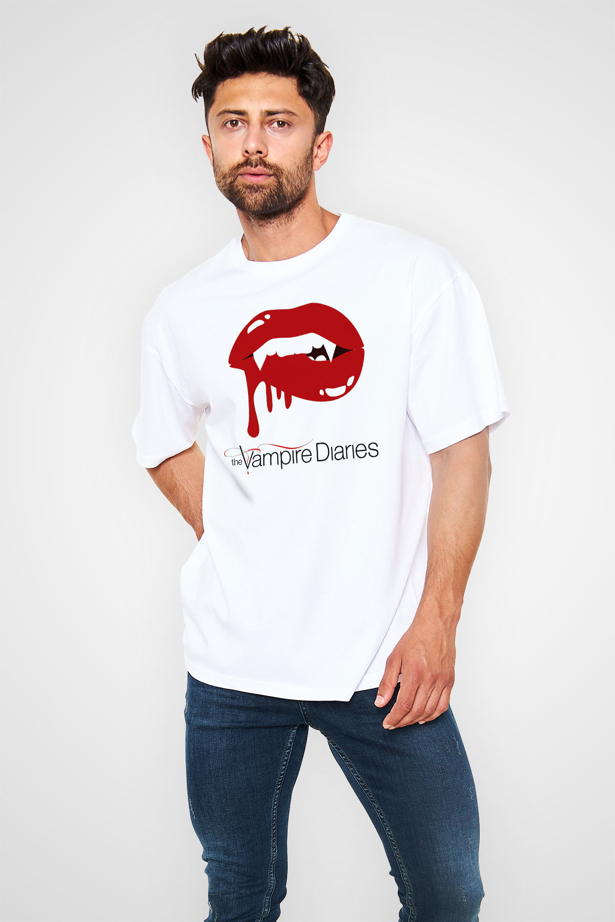 The Vampire Diaries Beyaz Unisex Oversize Tişört T-Shirt