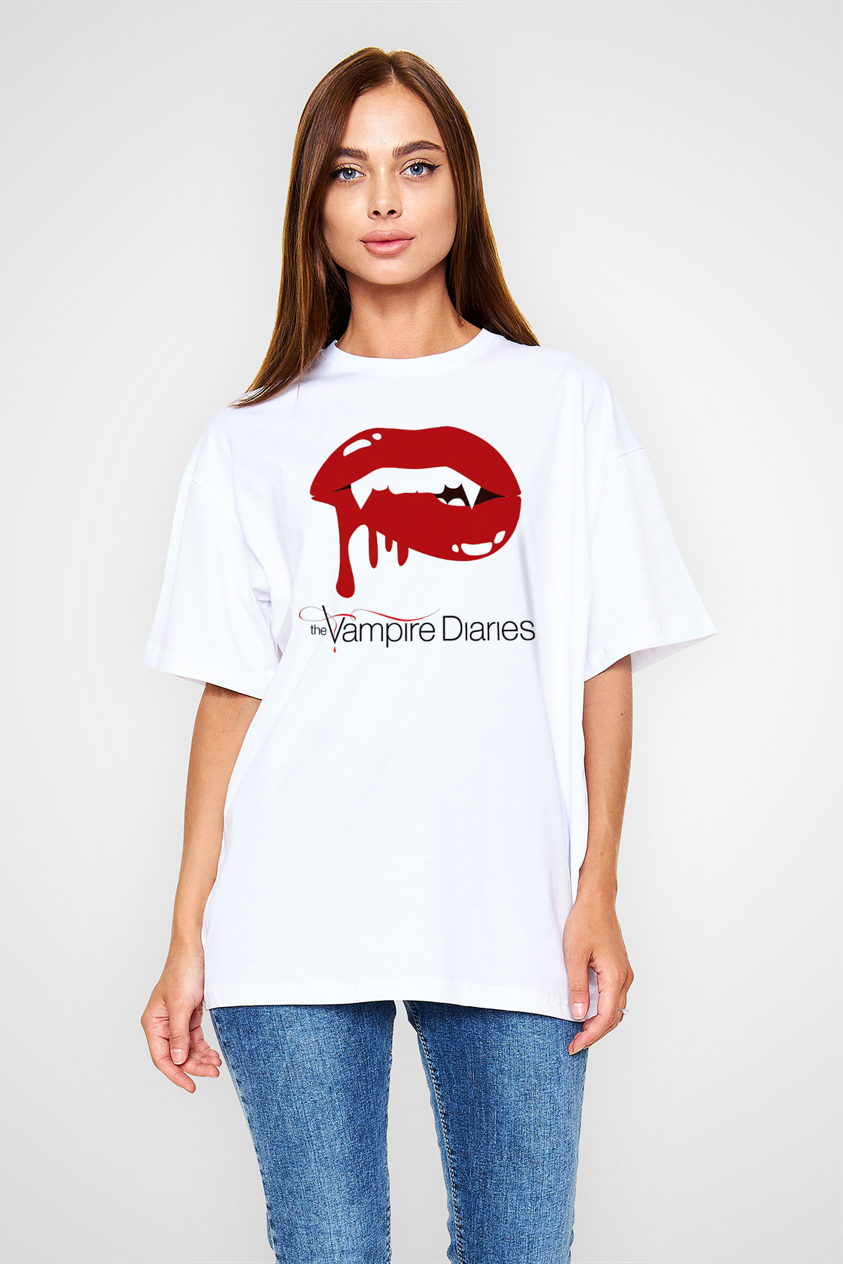 The Vampire Diaries Beyaz Unisex Oversize Tişört T-Shirt