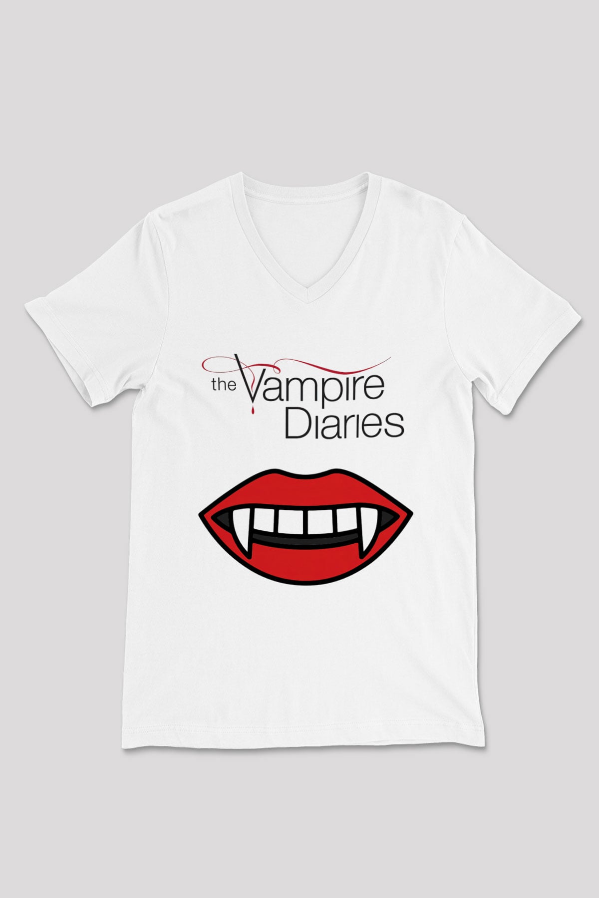 The Vampire Diaries Beyaz Unisex V Yaka Tişört T-Shirt