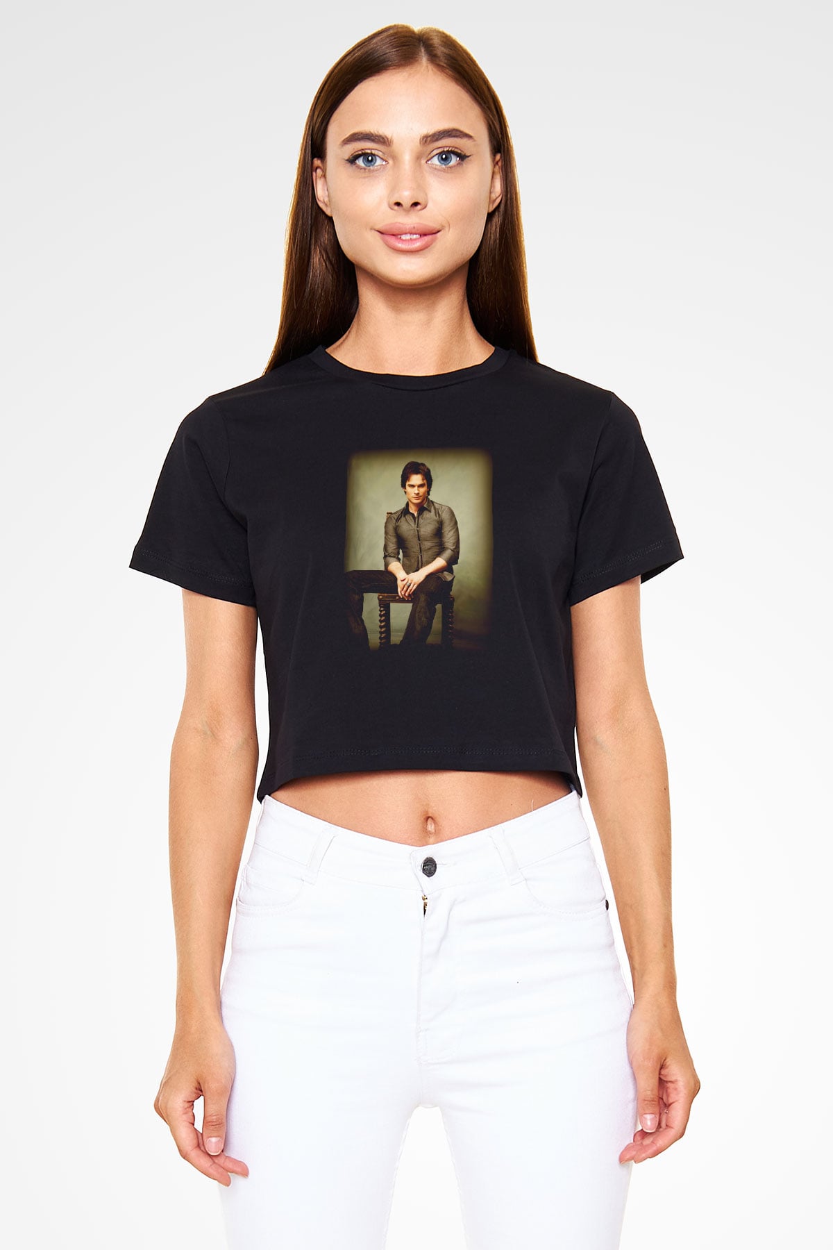 The Vampire Diaries Siyah Crop Top Tişört