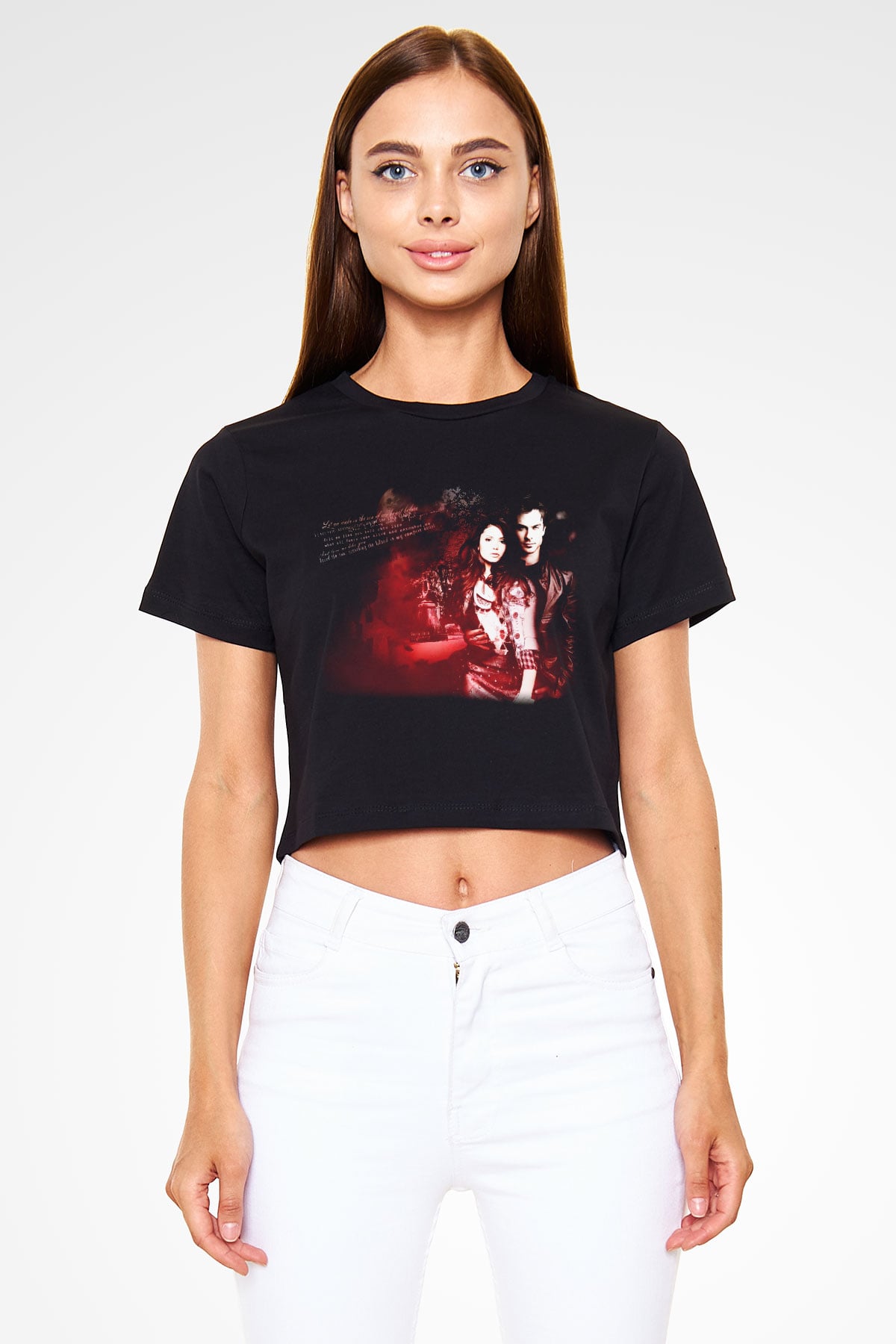 The Vampire Diaries Siyah Crop Top Tişört