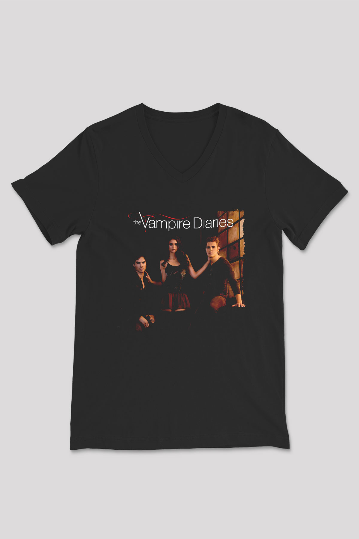 The Vampire Diaries Siyah Unisex V Yaka Tişört