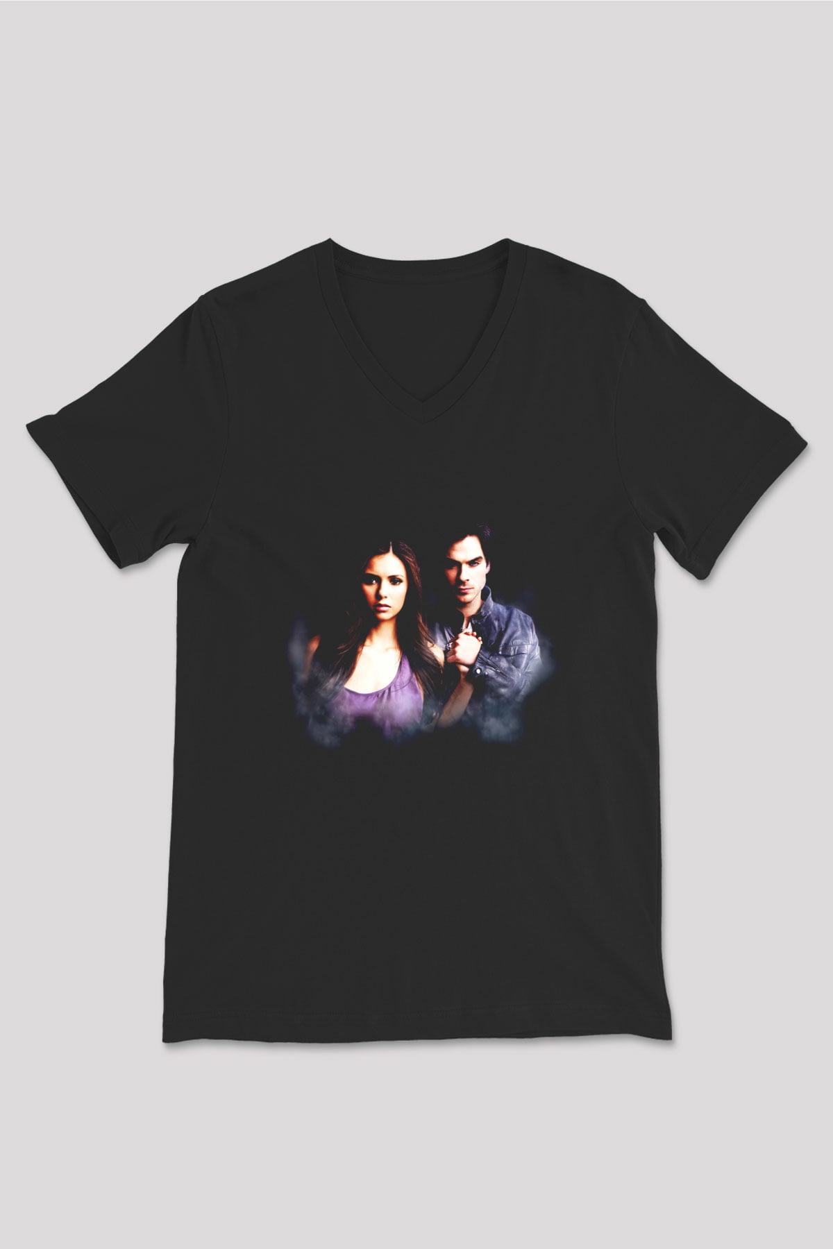 The Vampire Diaries Siyah Unisex V Yaka Tişört T-Shirt