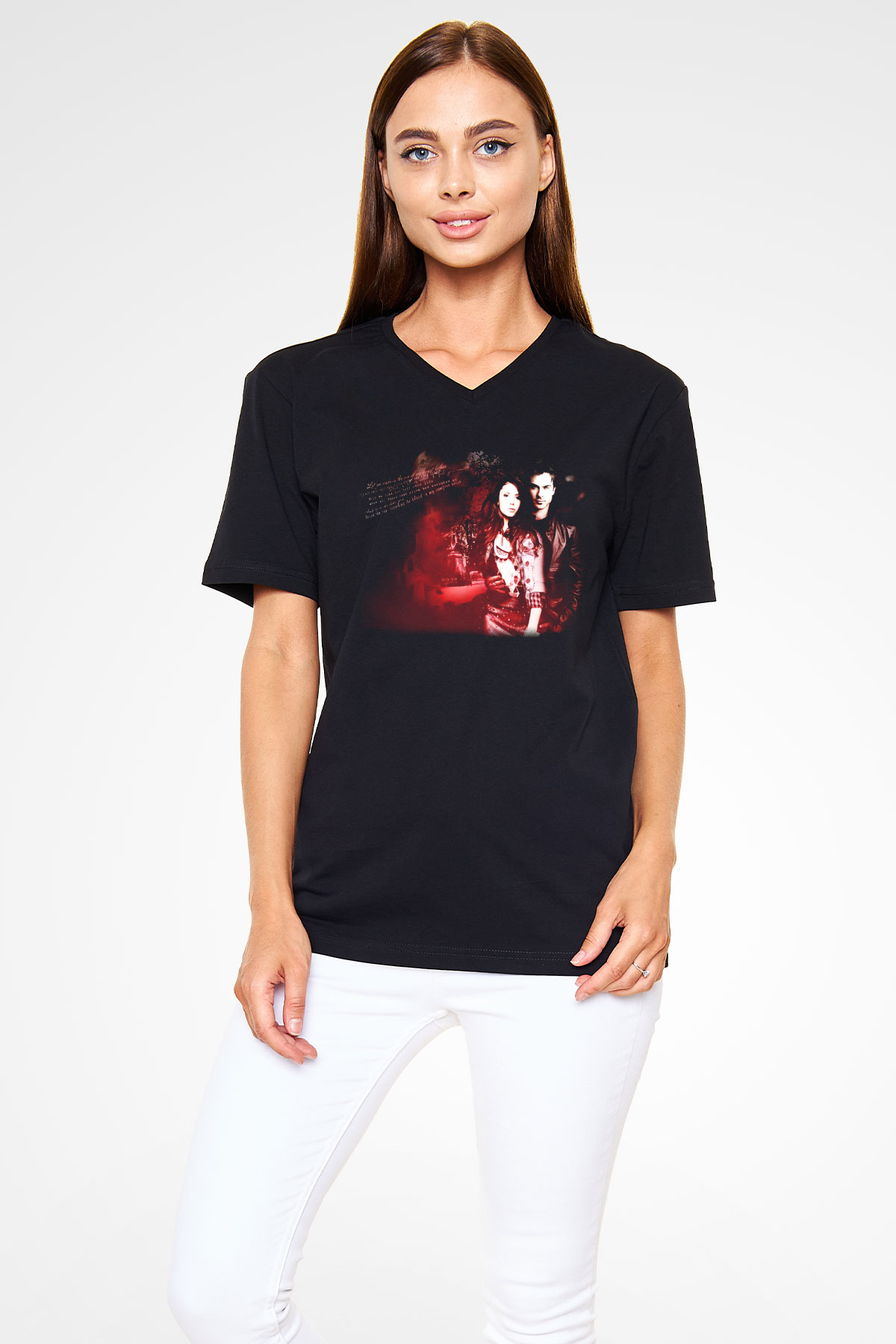 The Vampire Diaries Siyah Unisex V Yaka Tişört T-Shirt
