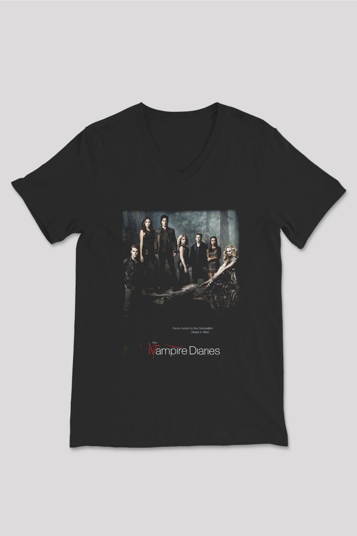 The Vampire Diaries Siyah Unisex V Yaka Tişört T-Shirt