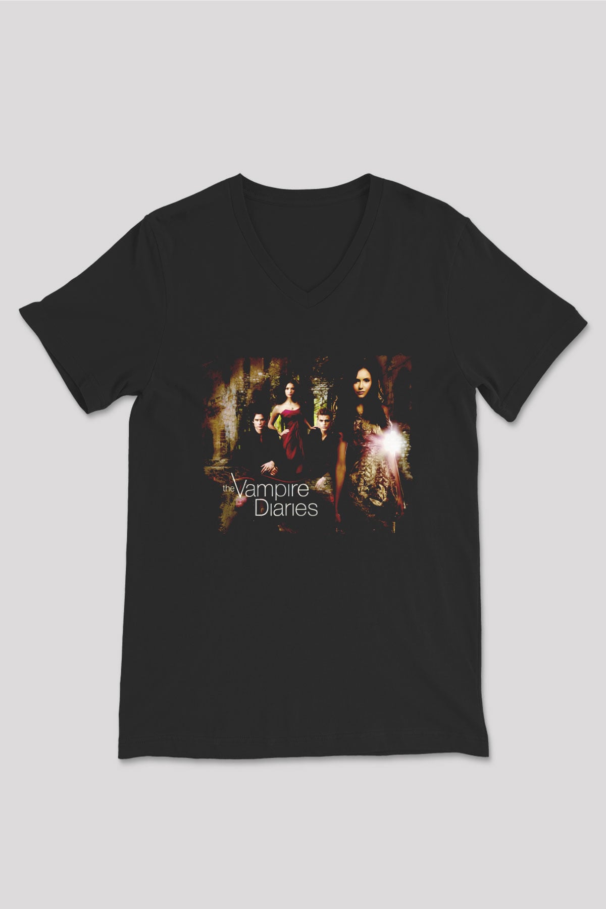 The Vampire Diaries Siyah Unisex V Yaka Tişört