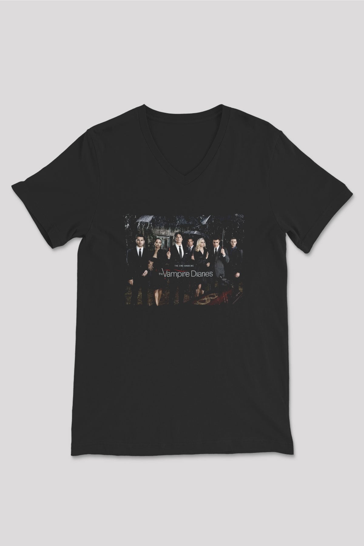The Vampire Diaries Siyah Unisex V Yaka Tişört