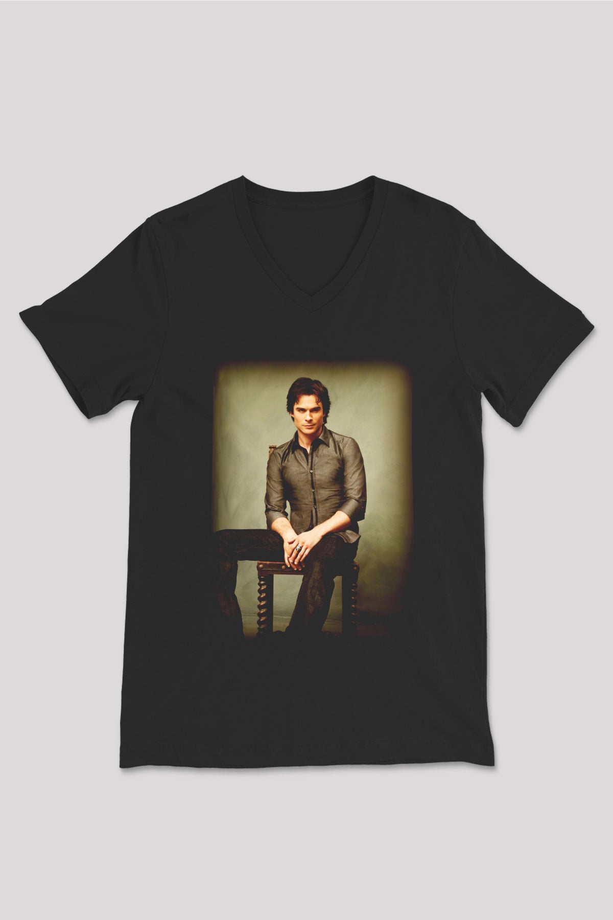 The Vampire Diaries Siyah Unisex V Yaka Tişört T-Shirt