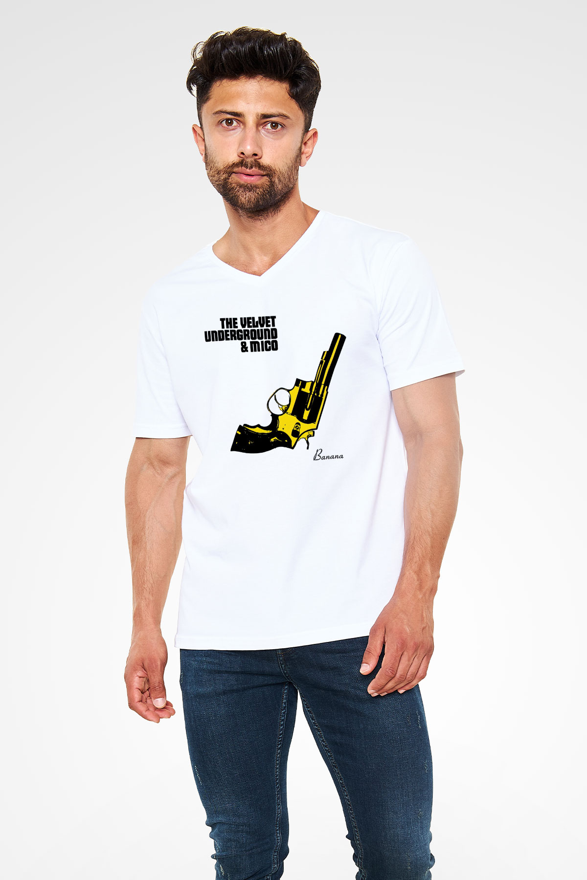The Velvet Underground Beyaz Unisex V Yaka Tişört T-Shirt
